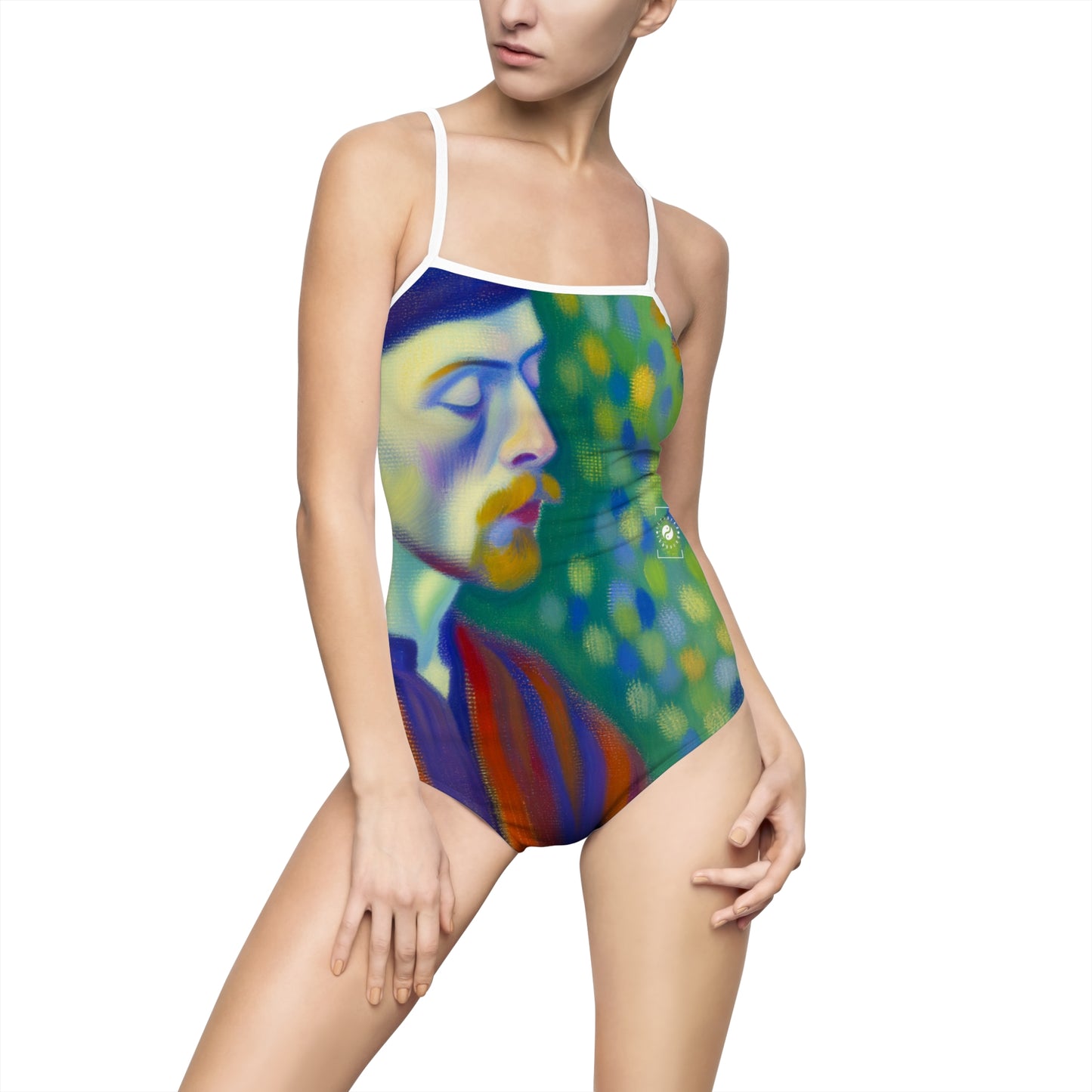 "Serene Resilience: A Frida's Solitude in hues" - Openback Swimsuit