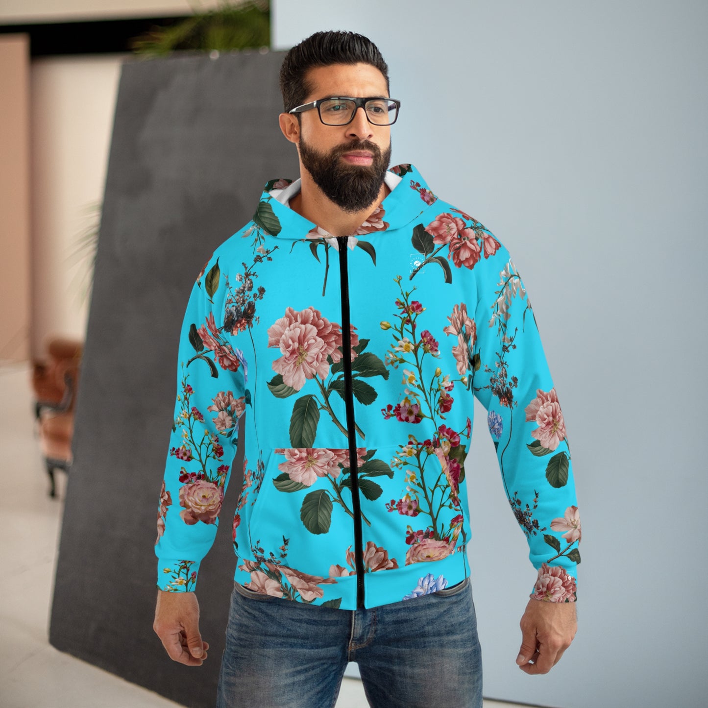 Botanicals on Azure - Zip Hoodie