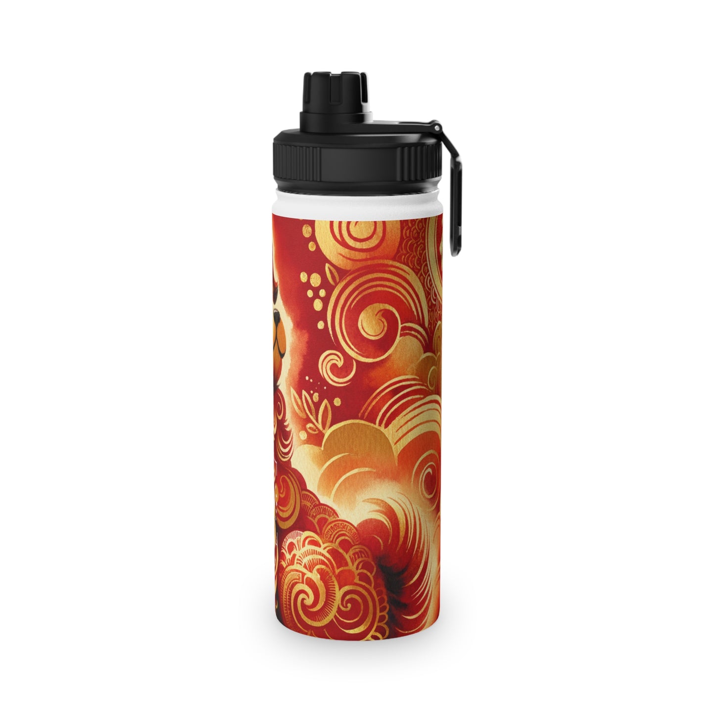 "Golden Canine Emissary on Crimson Tide: A Chinese New Year Odyssey" - Sports Water Bottle