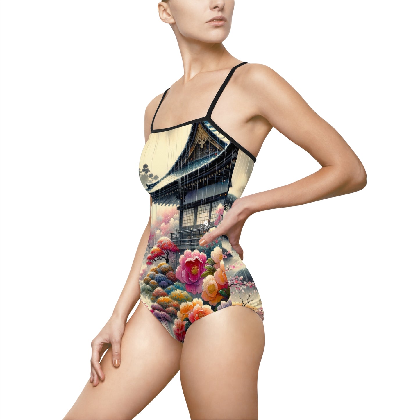 "Rain-drenched Sakura Spectrum" - Openback Swimsuit