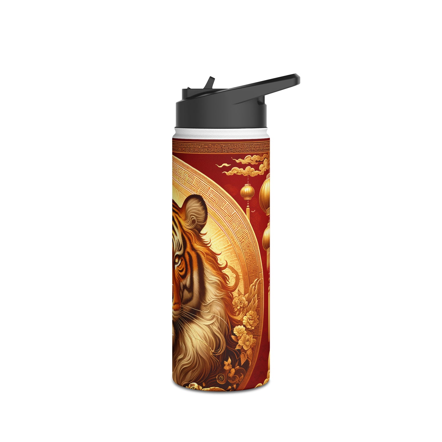 "Golden Majesty: Ascension of the Lunar Tiger" - Water Bottle