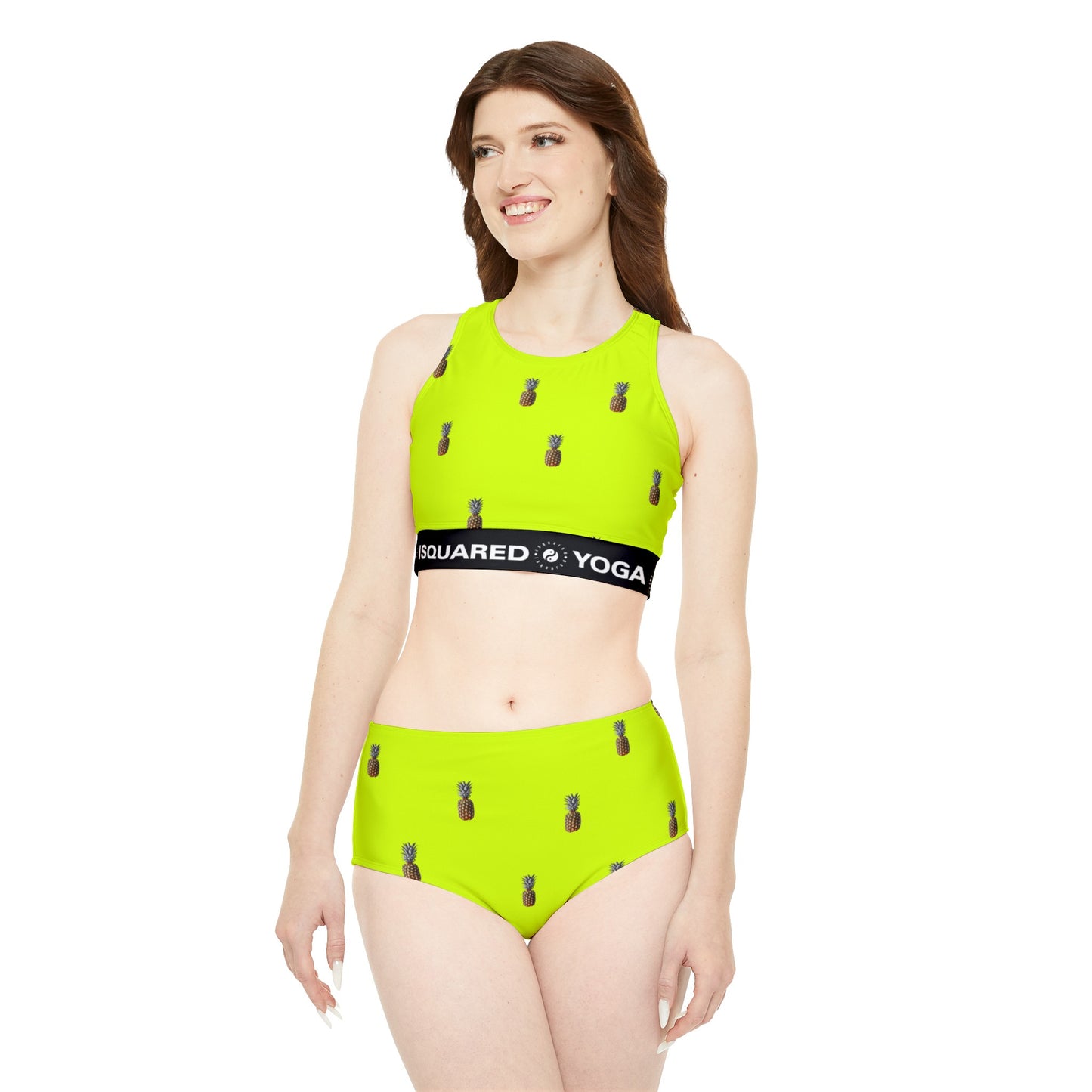 #D7FF11 Jaune vif + Ananas - Ensemble bikini yoga chaud