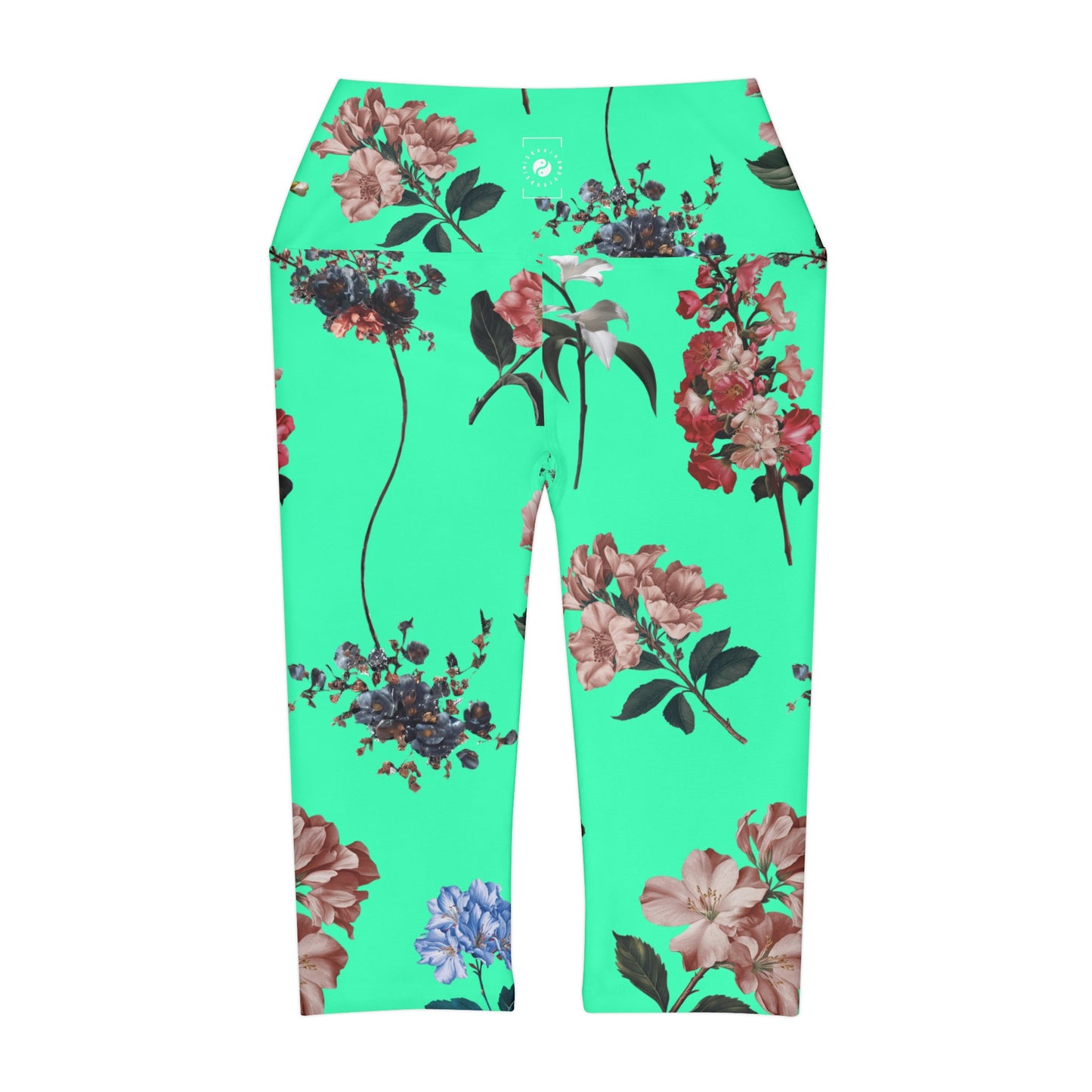 Botanicals on Turquoise - High Waisted Capri Leggings