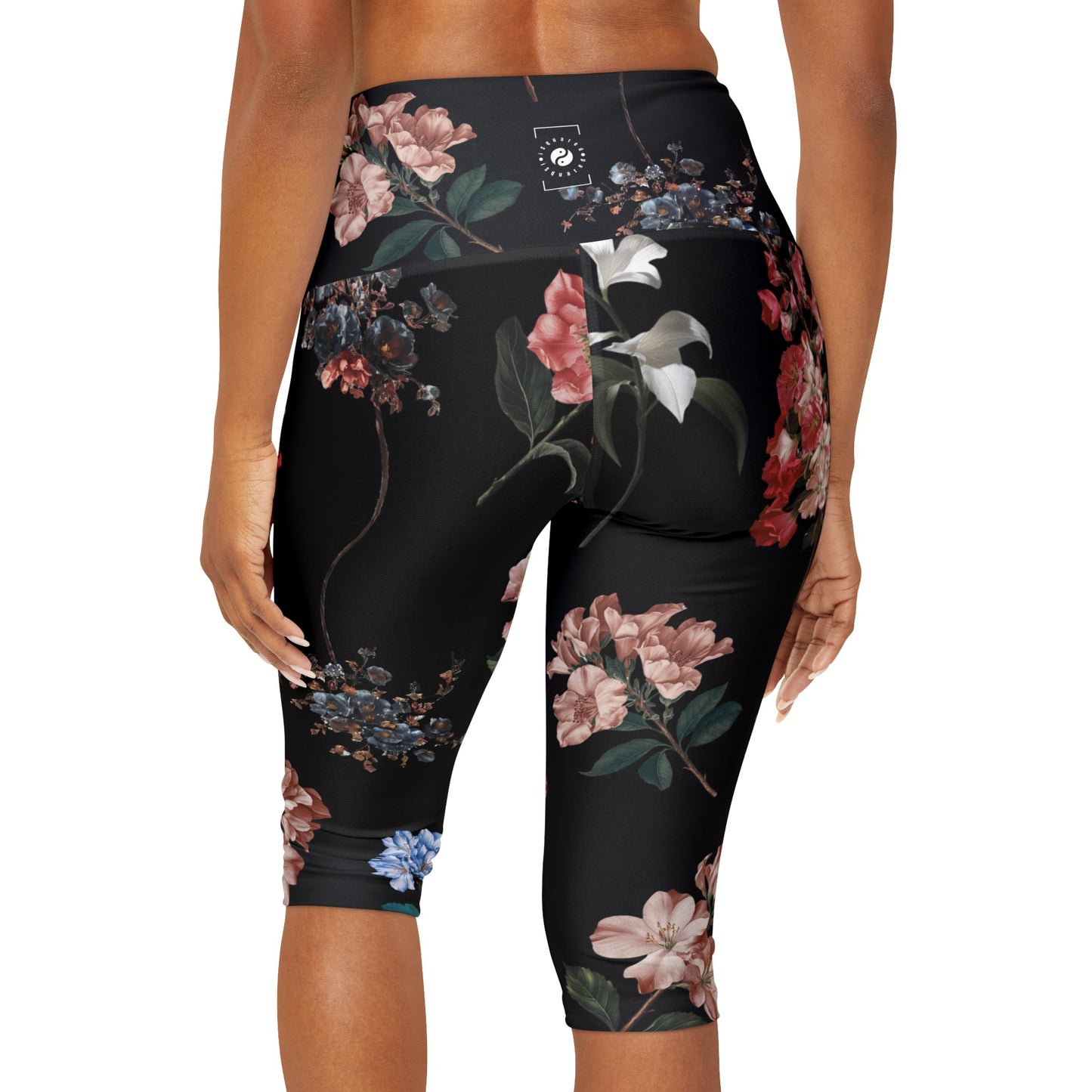 Botaniques sur noir - Leggings Capri taille haute