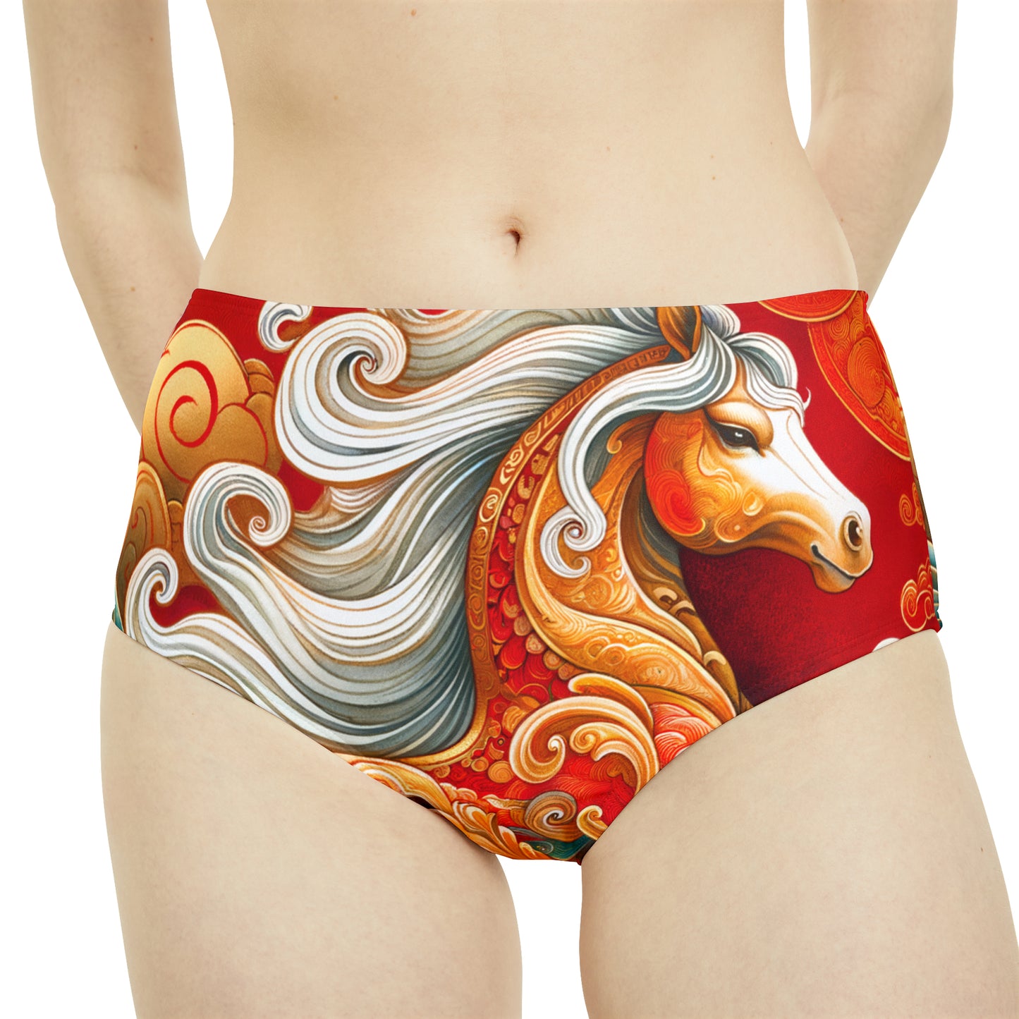 « Gold Gallop on Vermilion Vista : A Ode du Nouvel An lunaire » - Bas de bikini taille haute 