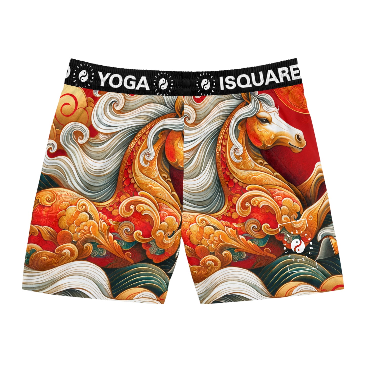 "Gold Gallop on Vermilion Vista: A Lunar New Year’s Ode" - Swim Shorts (Mid-Length) for Men