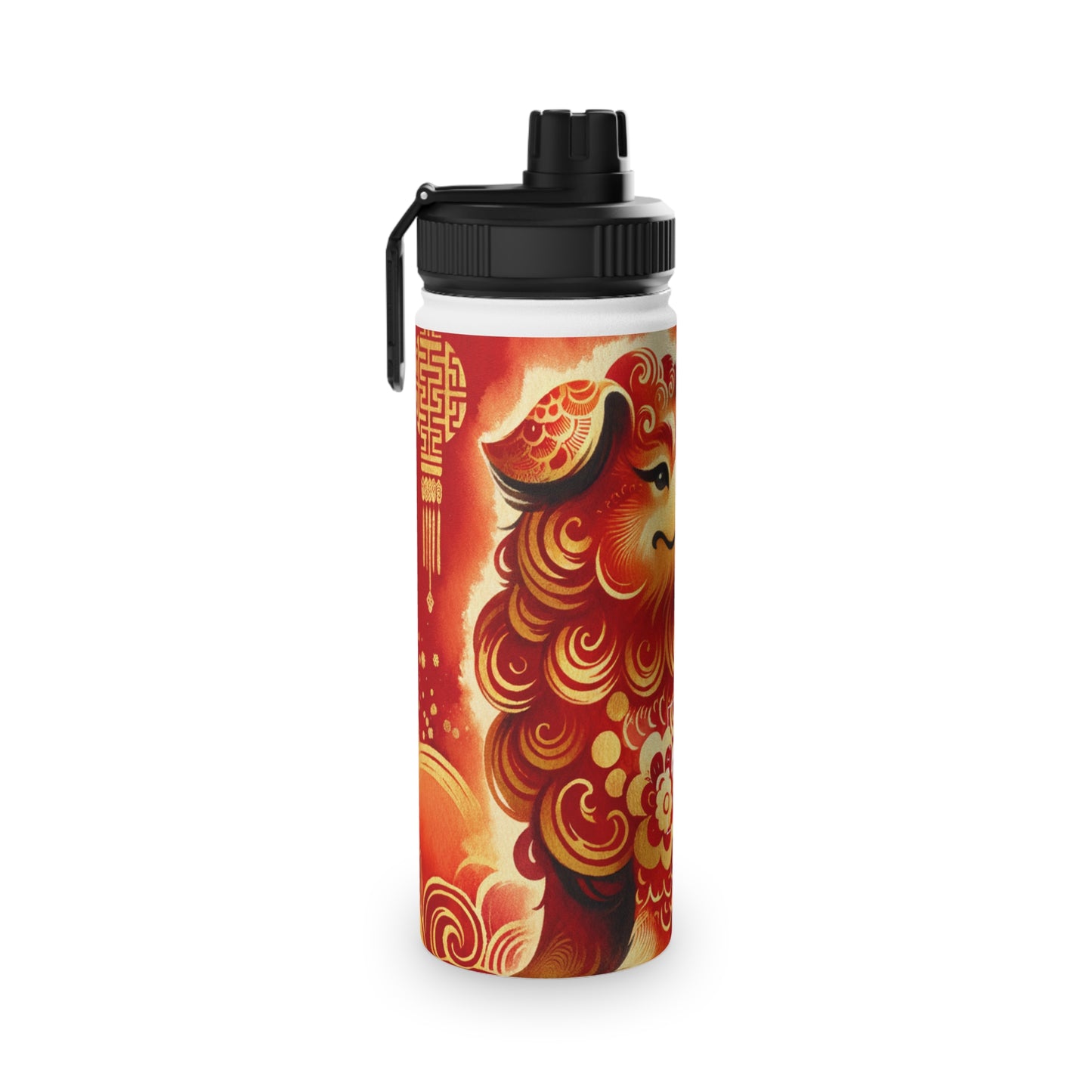 "Golden Canine Emissary on Crimson Tide: A Chinese New Year Odyssey" - Sports Water Bottle