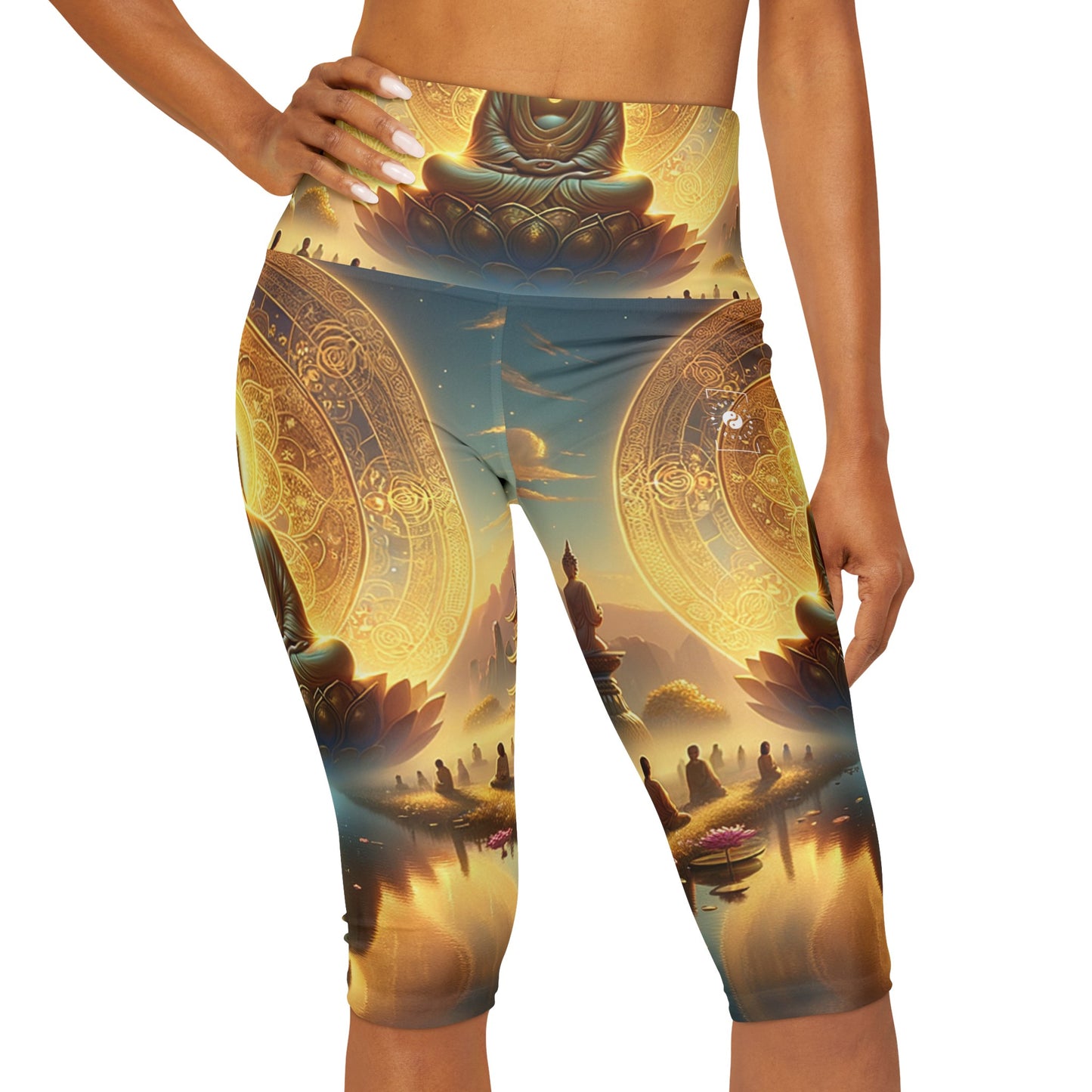 "Serenity in Transience: Illuminations of the Heart Sutra" - High Waisted Capri Leggings