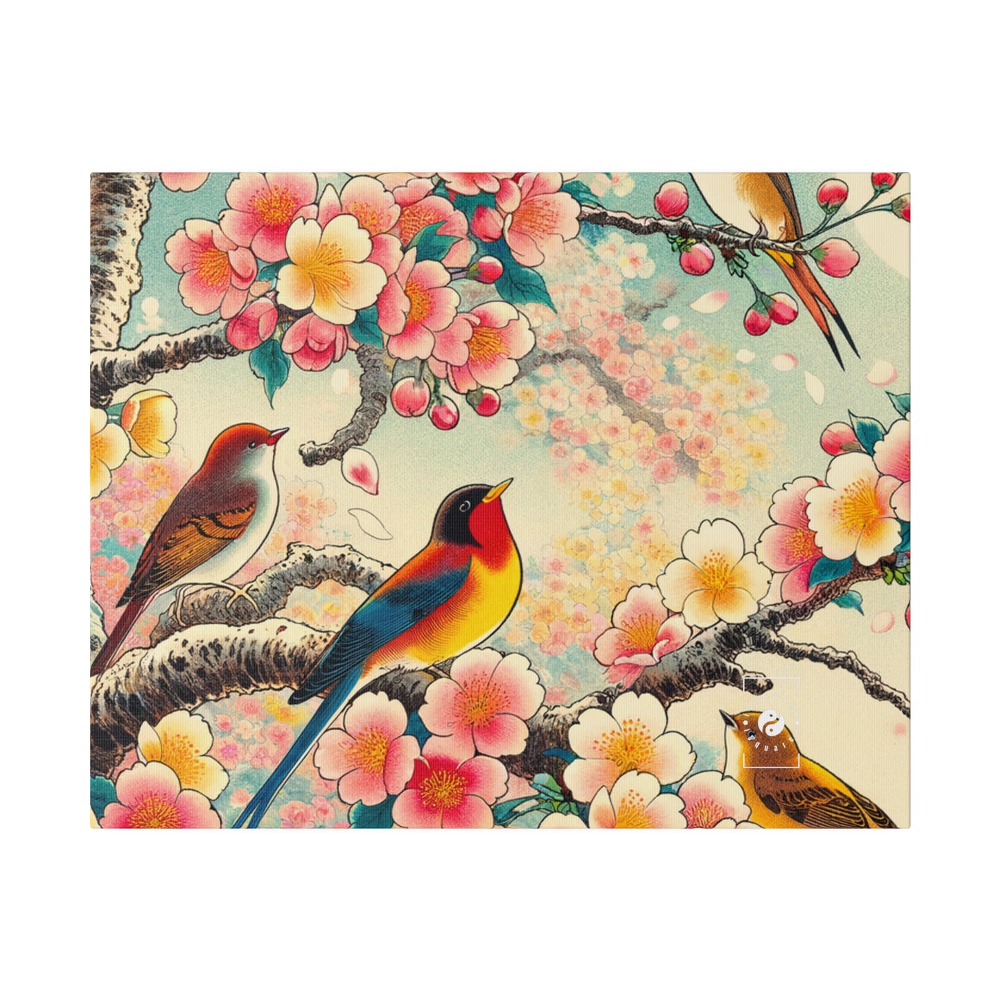 "Verdant Whispers: Sakura Chirping" - Art Print Canvas