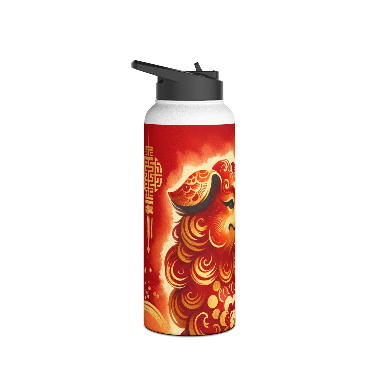 "Golden Canine Emissary on Crimson Tide: A Chinese New Year Odyssey" - Water Bottle