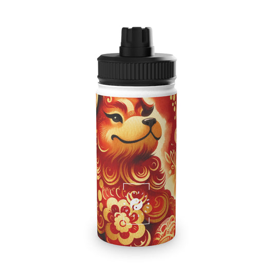 "Golden Canine Emissary on Crimson Tide: A Chinese New Year Odyssey" - Sports Water Bottle