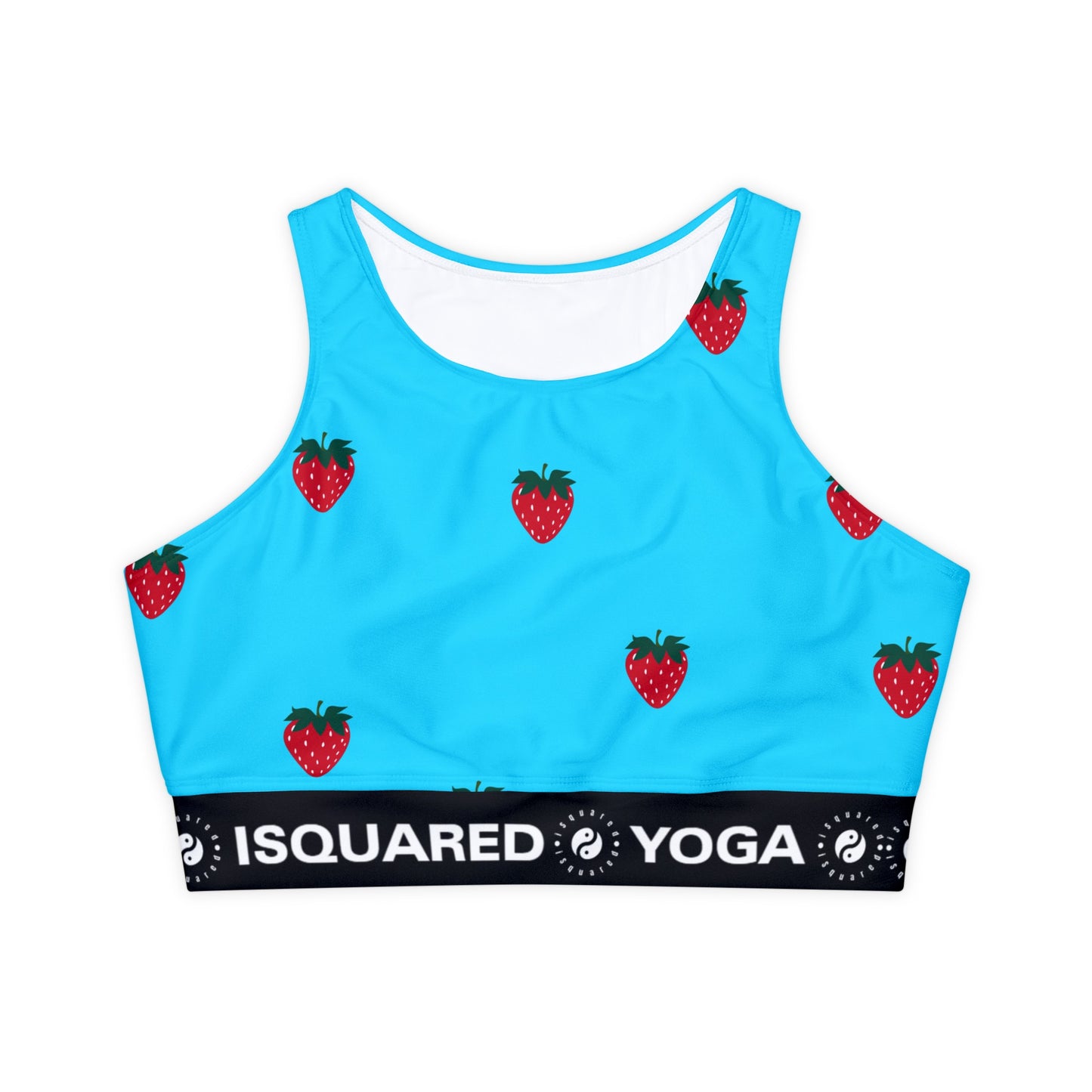 #22DEFF Light Blue + Strawberry - Lined & Padded Sports Bra