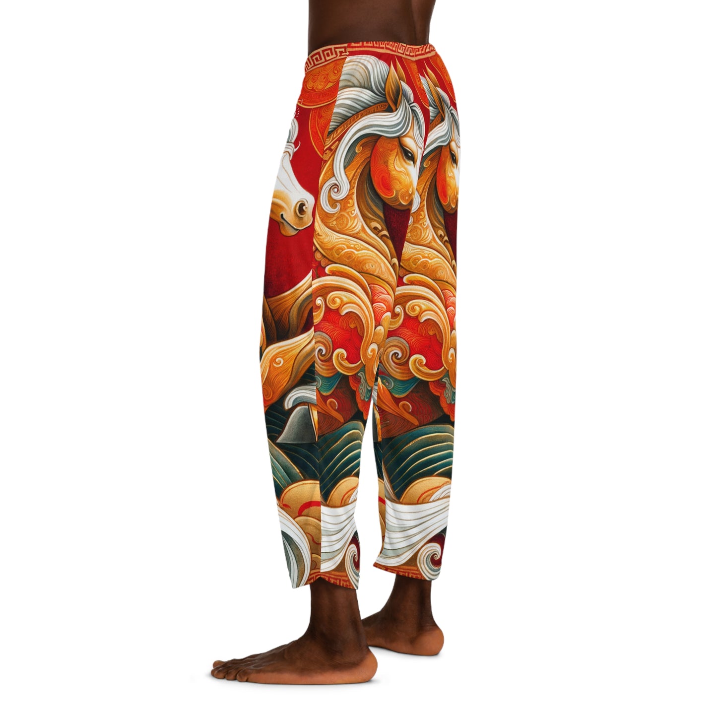 "Gold Gallop on Vermilion Vista: A Lunar New Year’s Ode" - men's Lounge Pants