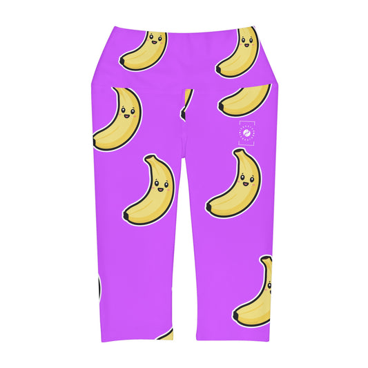 #D65BFF Purple + Banana - High Waisted Capri Leggings