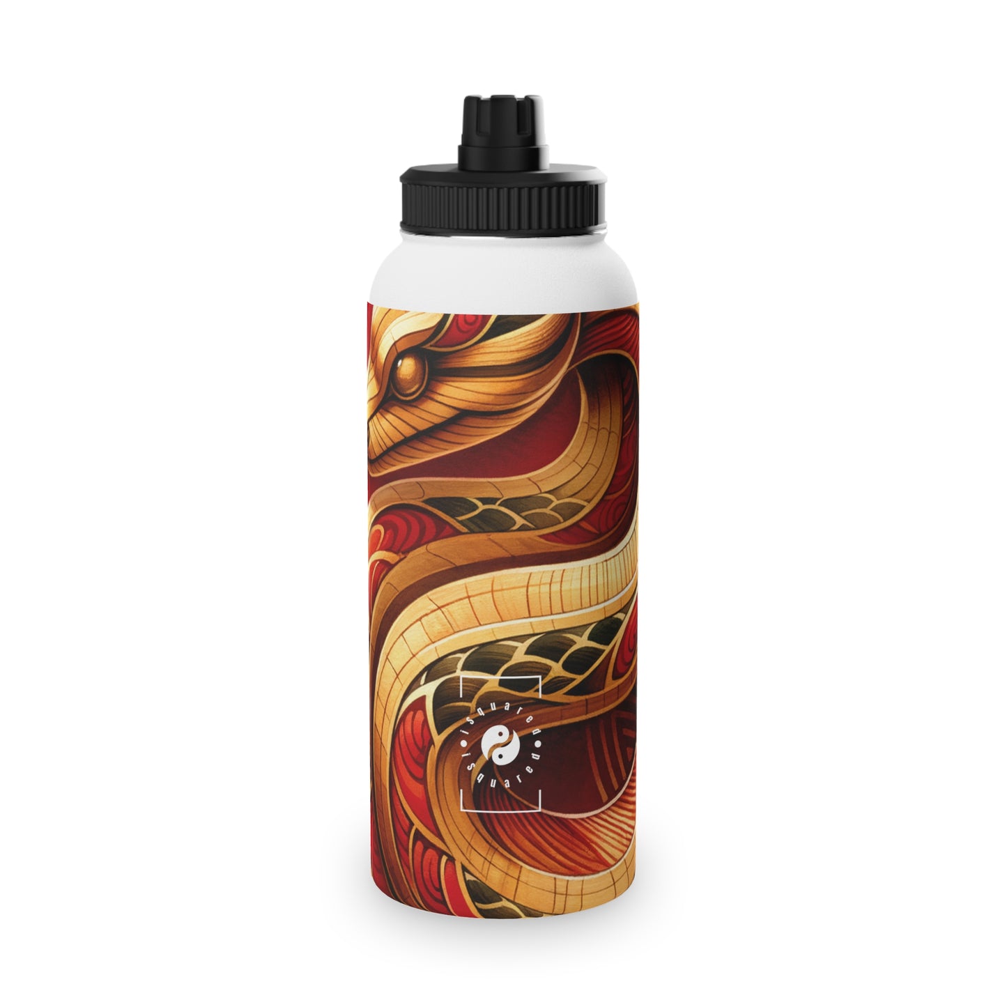 "Crimson Serenity: The Golden Snake" - Sports Water Bottle