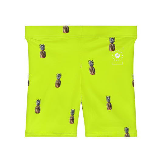 #D7FF11 Jaune vif + Ananas - Short de yoga chaud