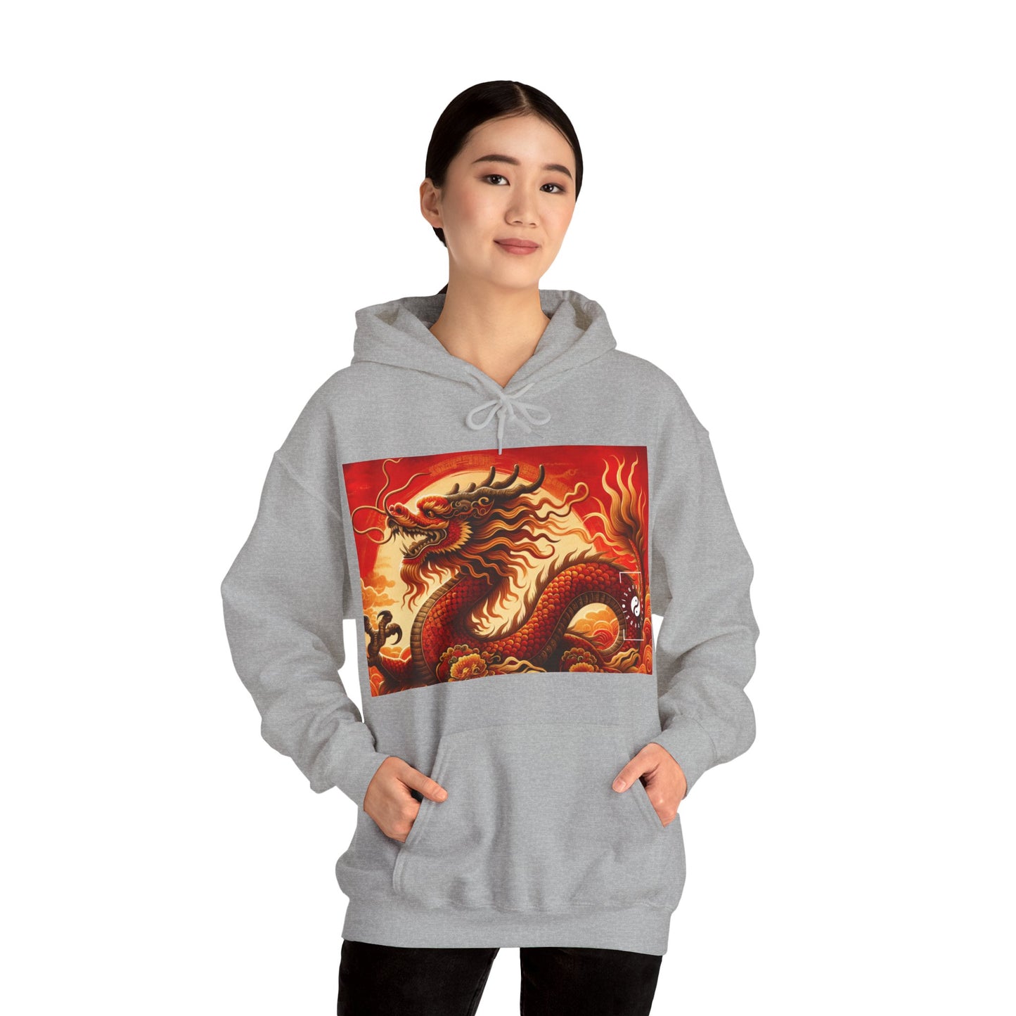 "Golden Dragon Dance in the Crimson Twilight" - Hoodie