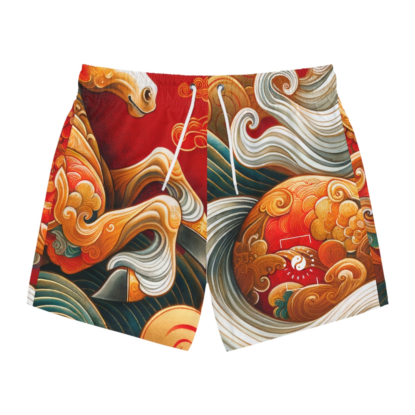 "Gold Gallop on Vermilion Vista: A Lunar New Year’s Ode" - Swim Trunks for Men