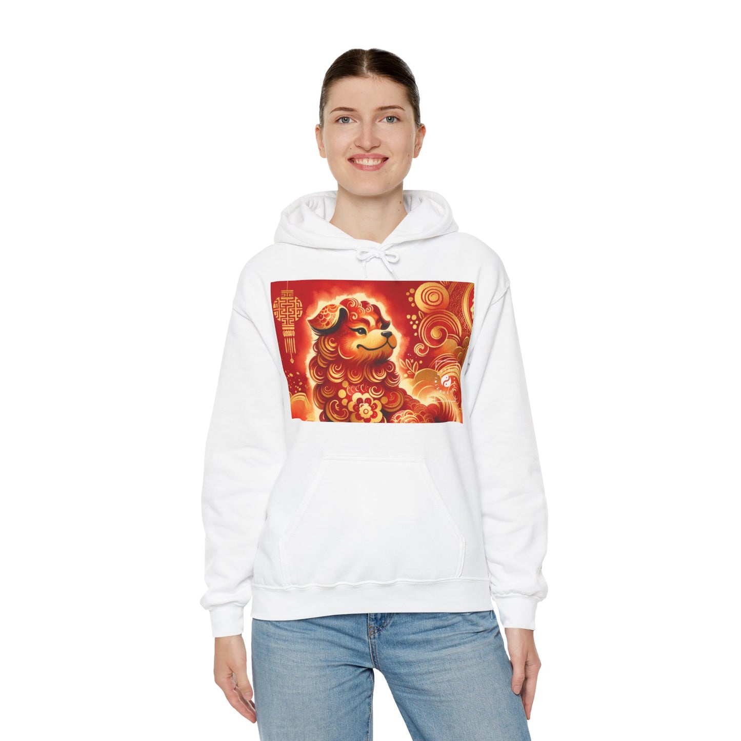 "Golden Canine Emissary on Crimson Tide: A Chinese New Year Odyssey" - Hoodie