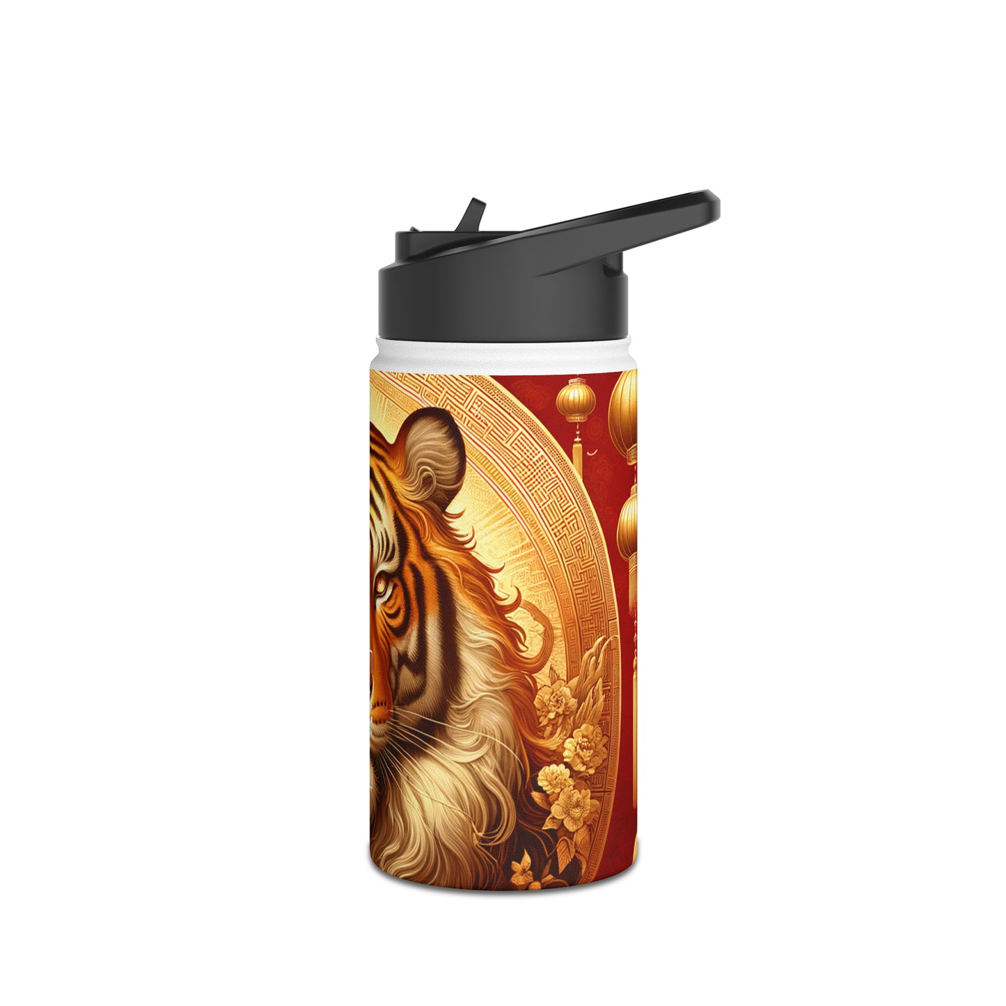 "Golden Majesty: Ascension of the Lunar Tiger" - Water Bottle