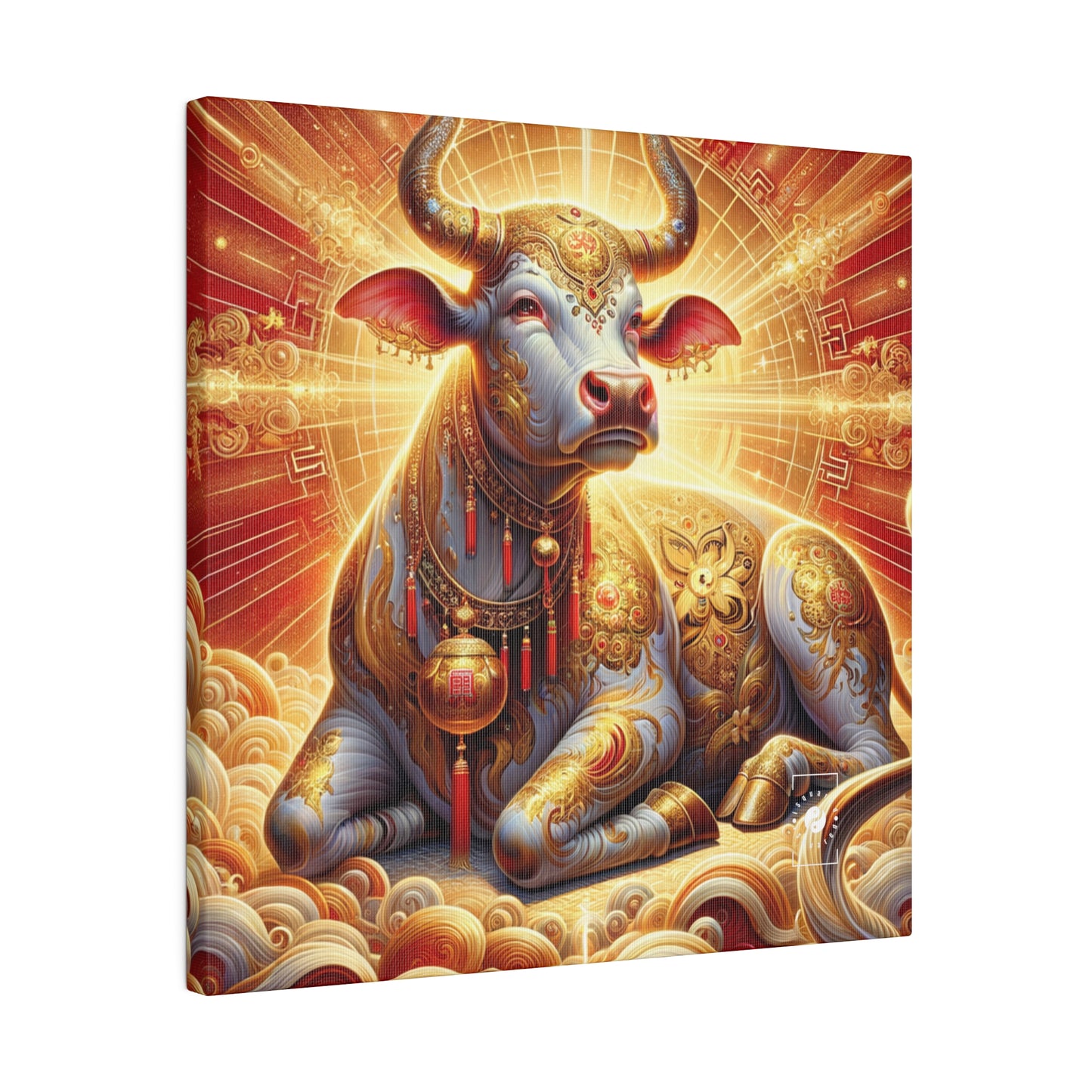 "Golden Euphoria: A Dance of the Divine Bovine" - Art Print Canvas