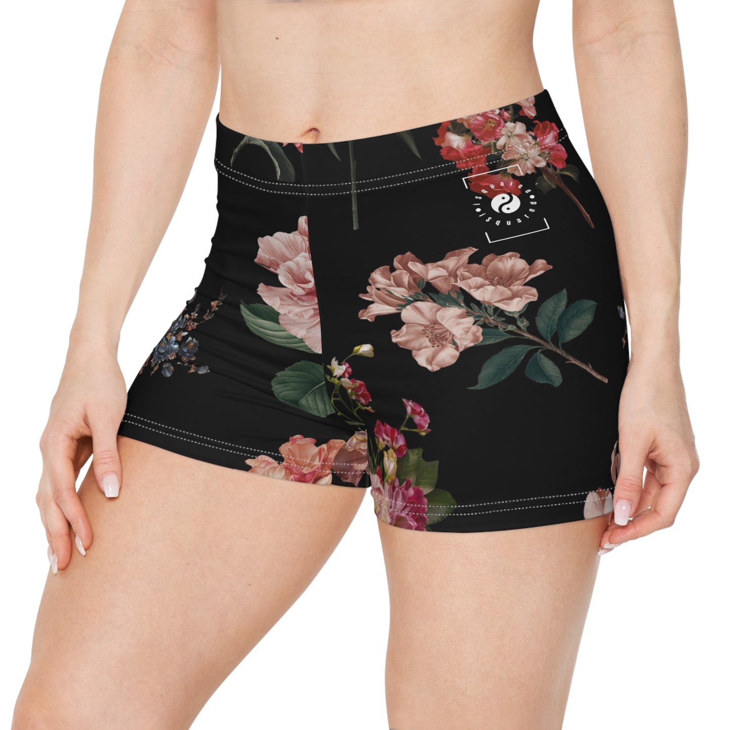 Botanicals on Black - Mini Hot Yoga Short