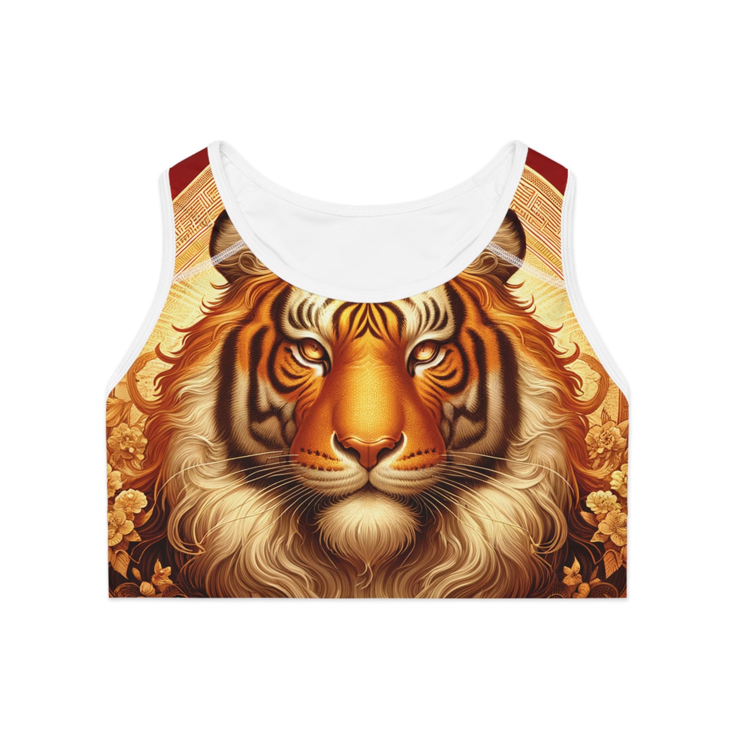 "Golden Majesty: Ascension of the Lunar Tiger" - High Performance Sports Bra