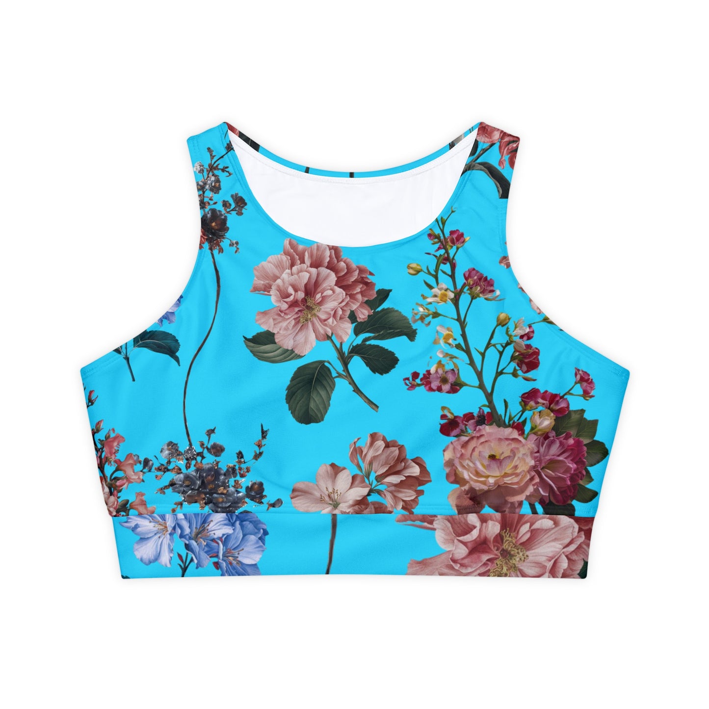 Botanicals on Azure - Lined & Padded Sports Bra