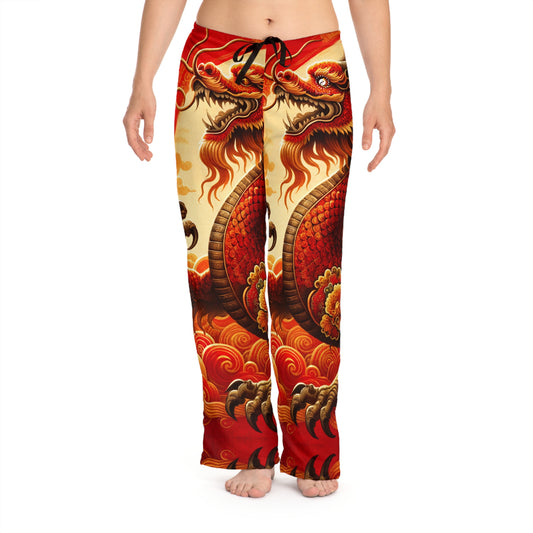 "Golden Dragon Dance in the Crimson Twilight" - Women lounge pants