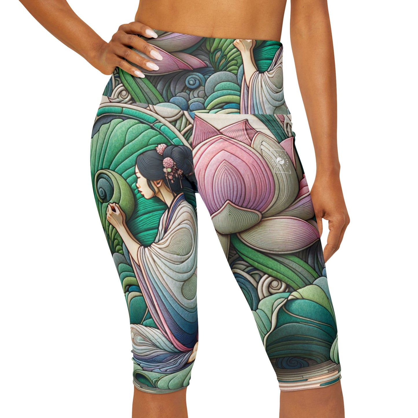 "Lotus Echo Serenity" - High Waisted Capri Leggings