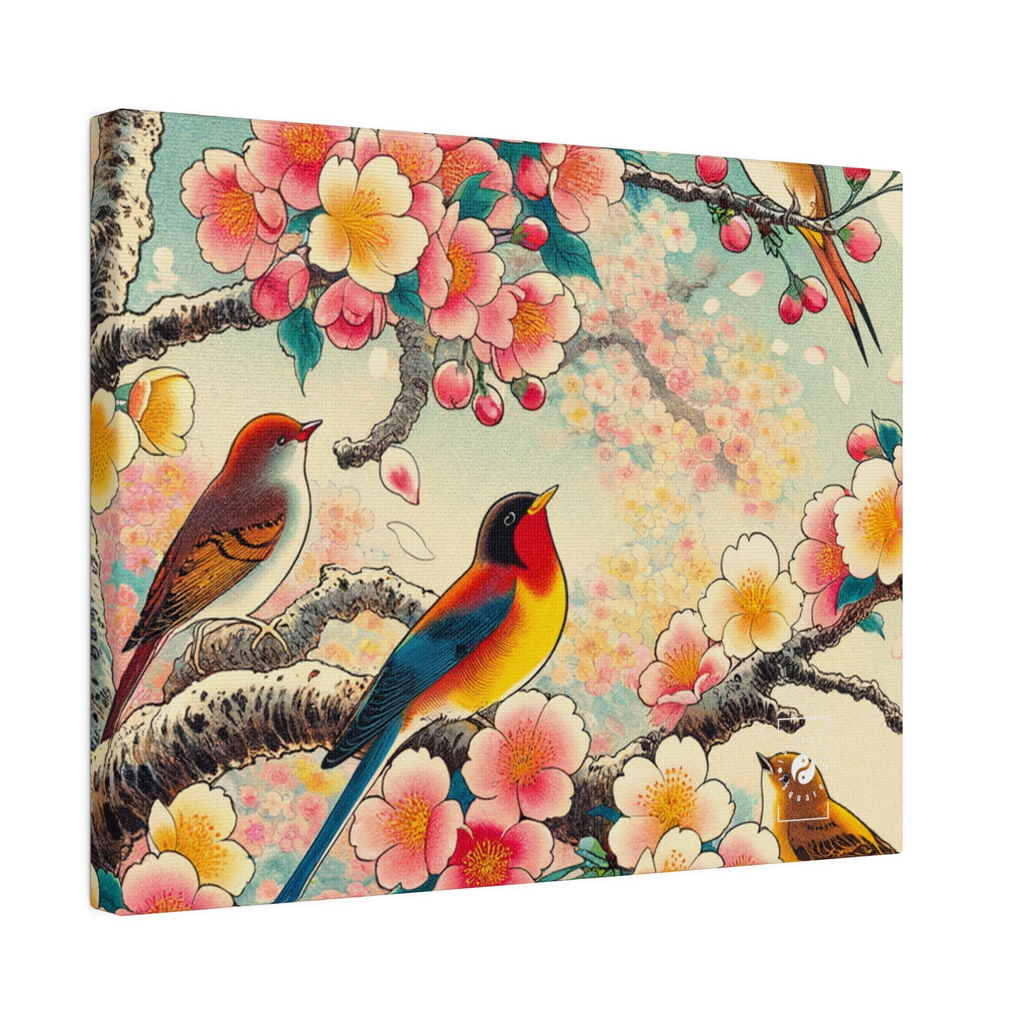 "Verdant Whispers: Sakura Chirping" - Art Print Canvas