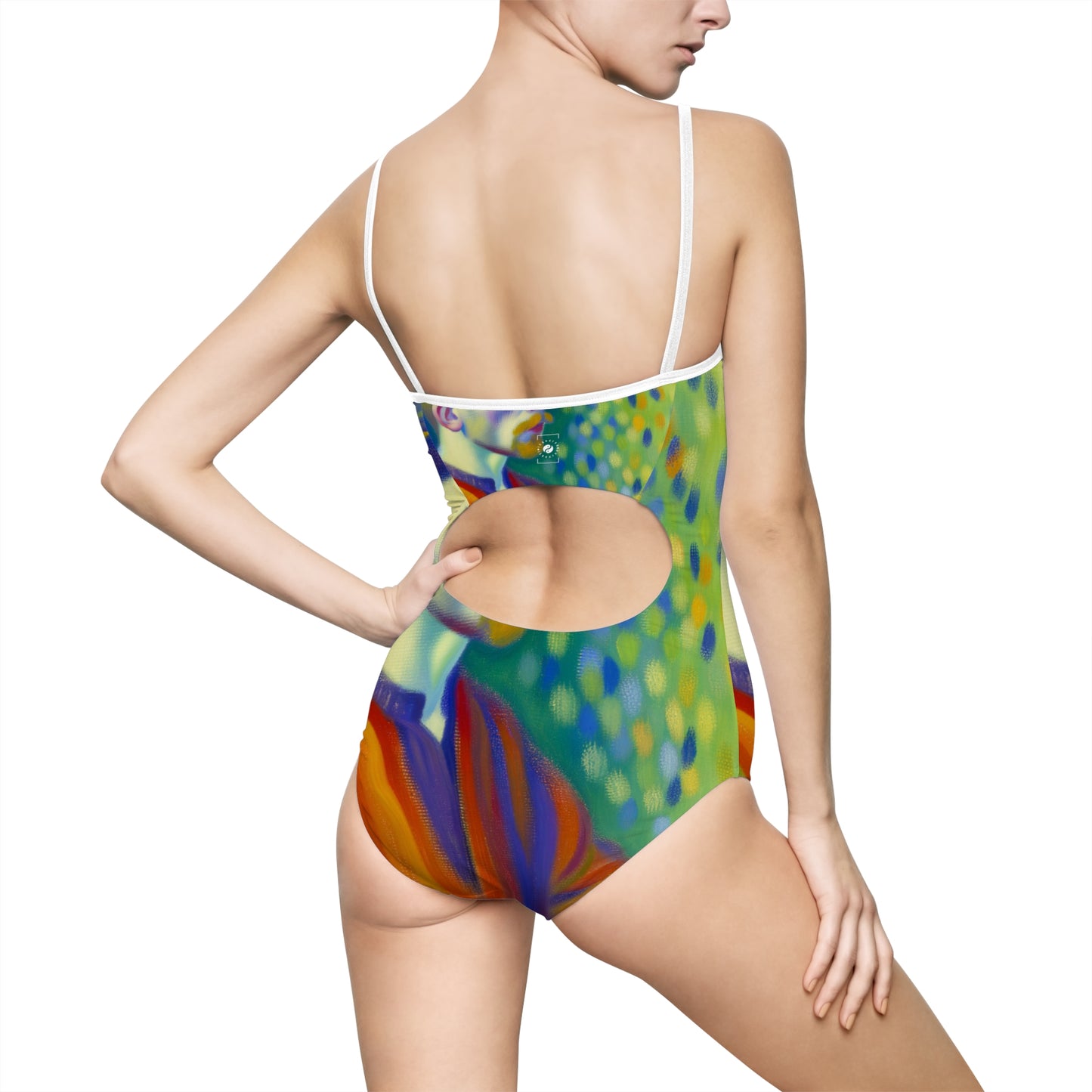 "Serene Resilience: A Frida's Solitude in hues" - Openback Swimsuit