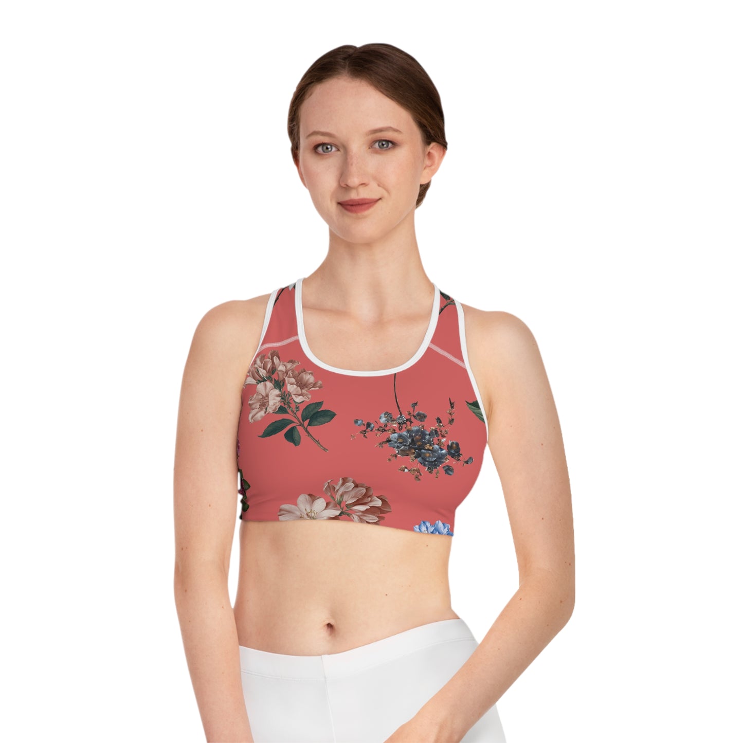 Botanicals on Coral - High Performance Sports Bra