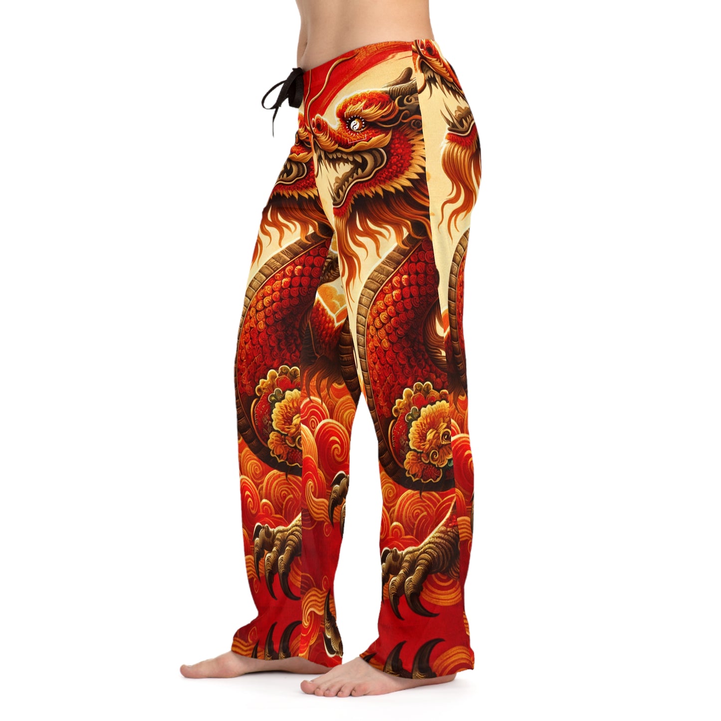 "Golden Dragon Dance in the Crimson Twilight" - Women lounge pants