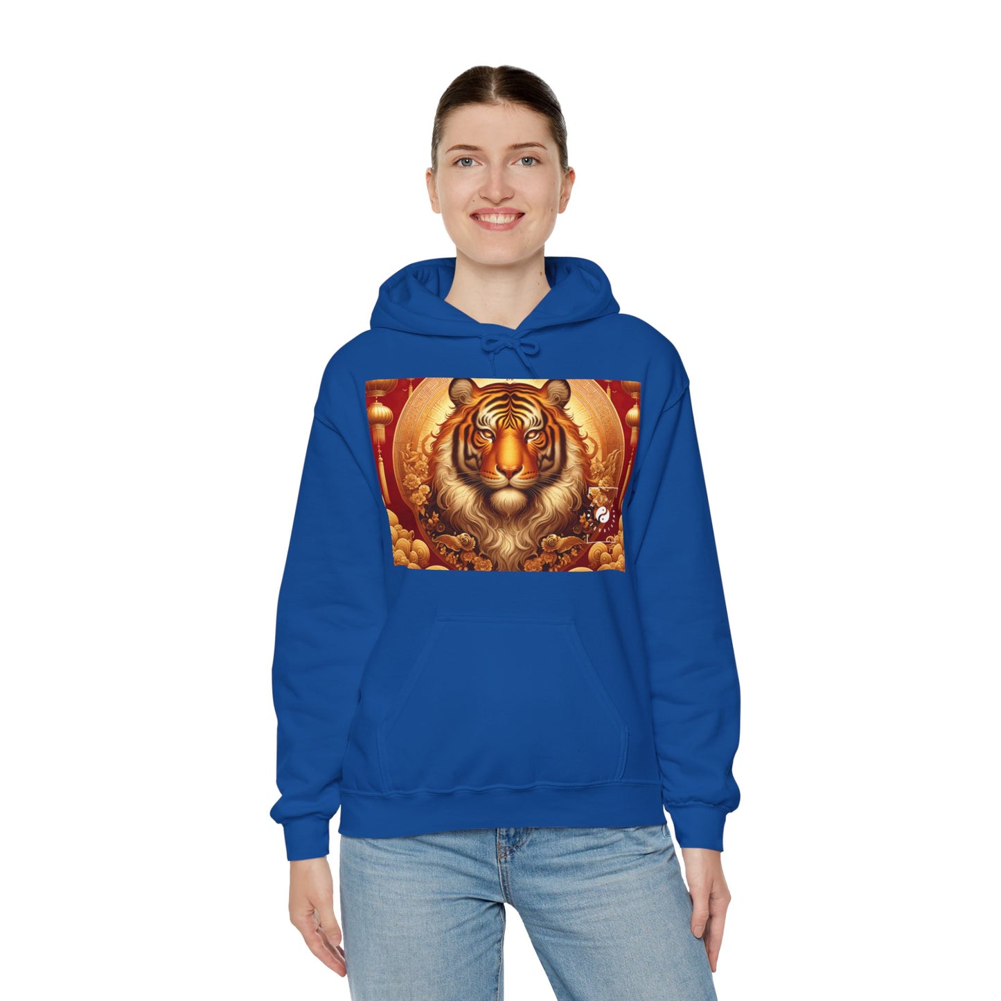 "Majesté dorée : Ascension du Tigre Lunaire" - Sweat à capuche 