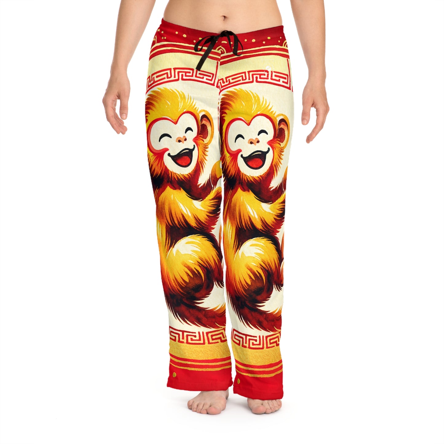 "Golden Simian Serenity in Scarlet Radiance" - Women lounge pants