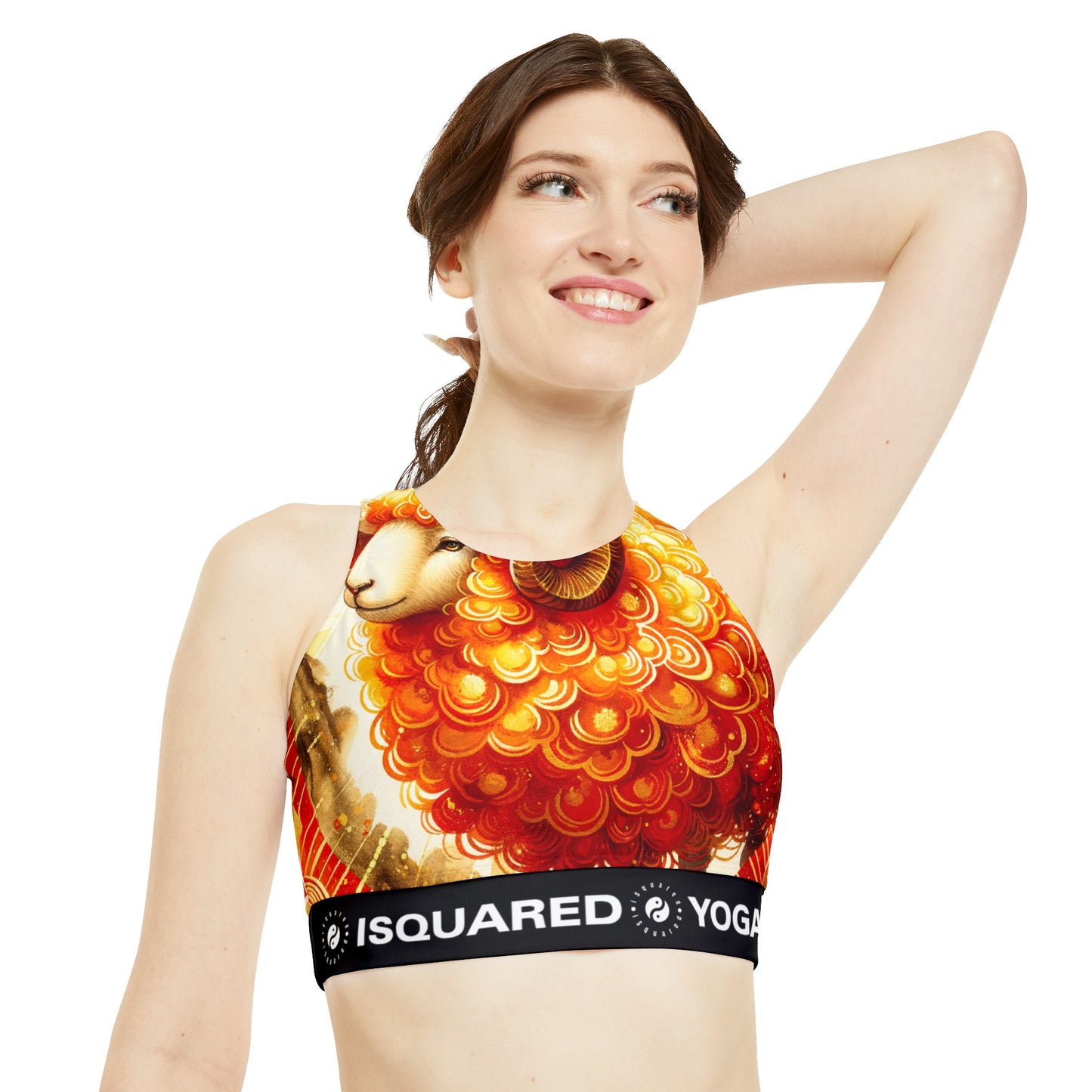 "Auspicious Gold of Divine Ewe: A Lunar New Year Revelry" - High Neck Crop Top