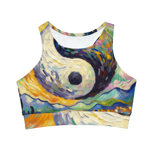 "Spectral Duality: An Impressionist Balance" - High Neck Crop Top