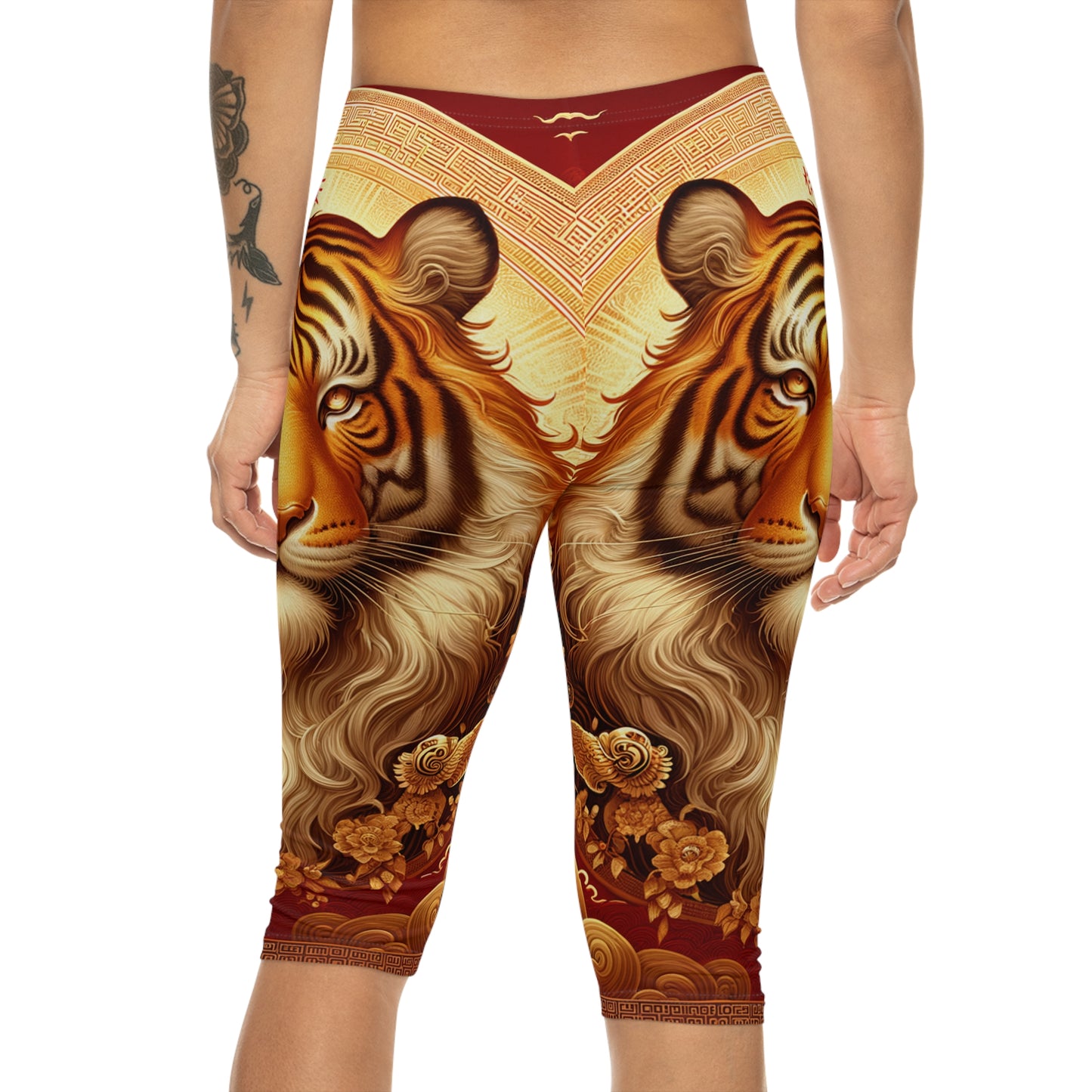 "Golden Majesty: Ascension of the Lunar Tiger" - Capri Shorts