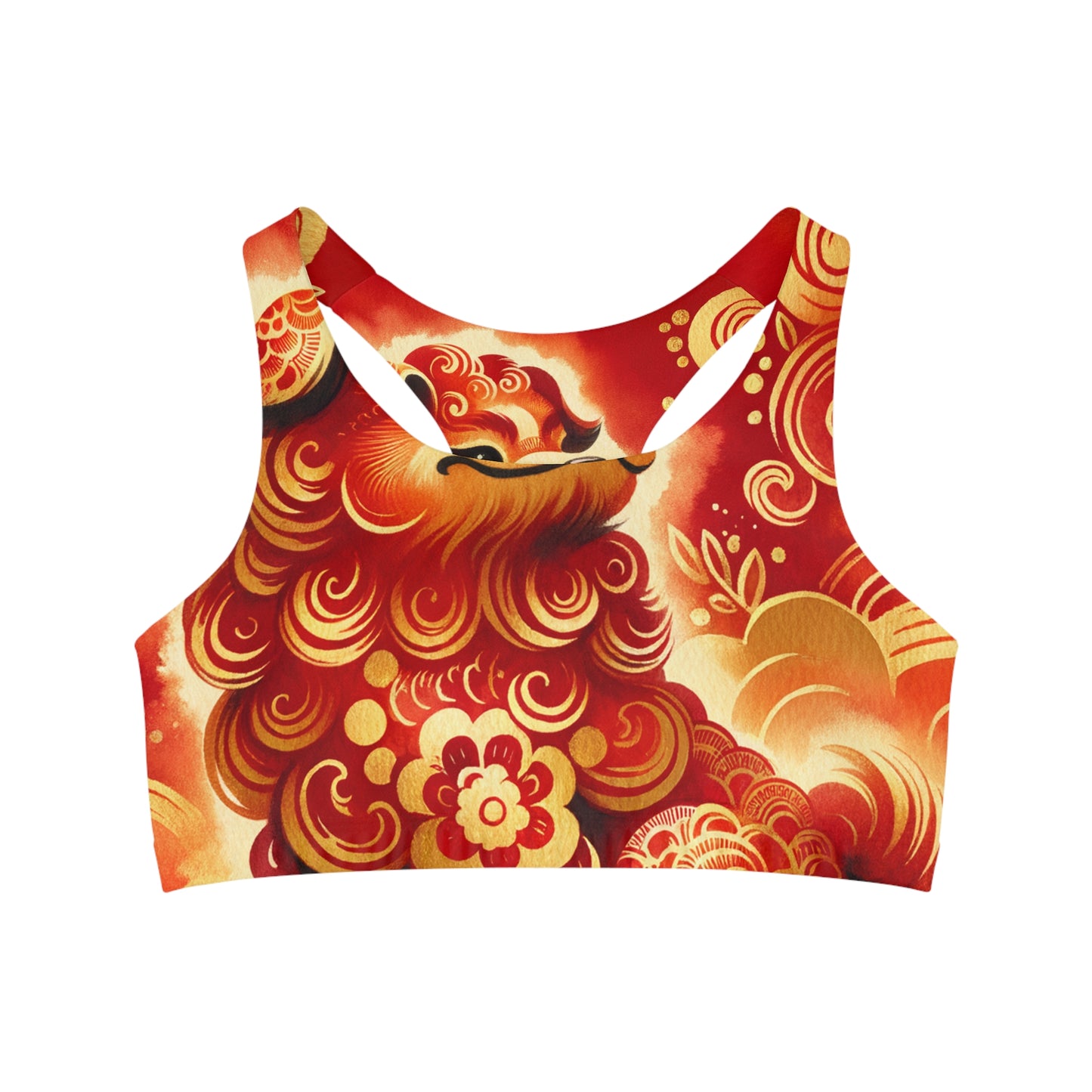 "Golden Canine Emissary on Crimson Tide: A Chinese New Year Odyssey" - Seamless Sports Bra