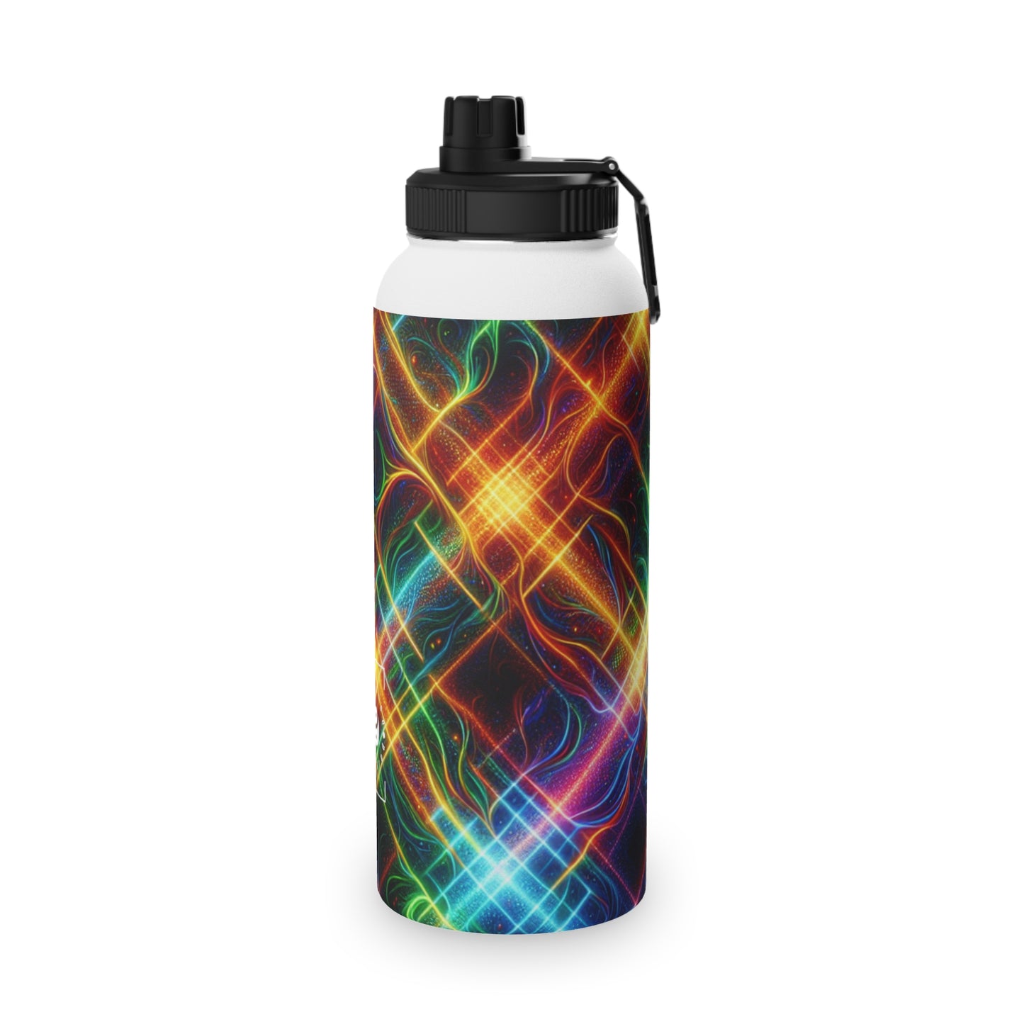 "Neon Plaid Luminosity Matrix" - Sports Water Bottle