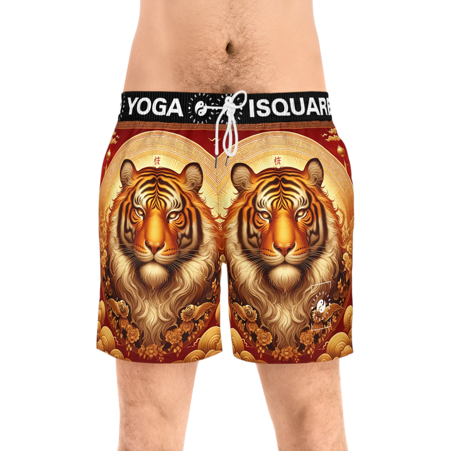 "Golden Majesty: Ascension of the Lunar Tiger" - Swim Shorts (Mid-Length) for Men