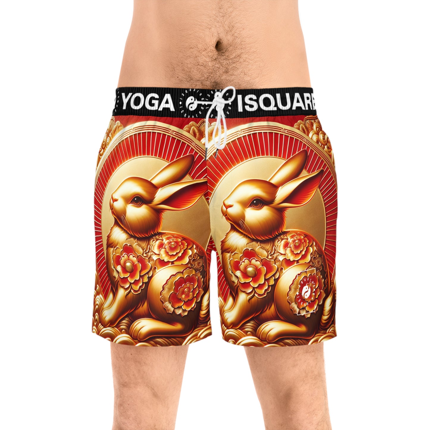 "Golden Blessings: Lunar Rabbit's Resplendence" - Swim Shorts (Mid-Length) for Men