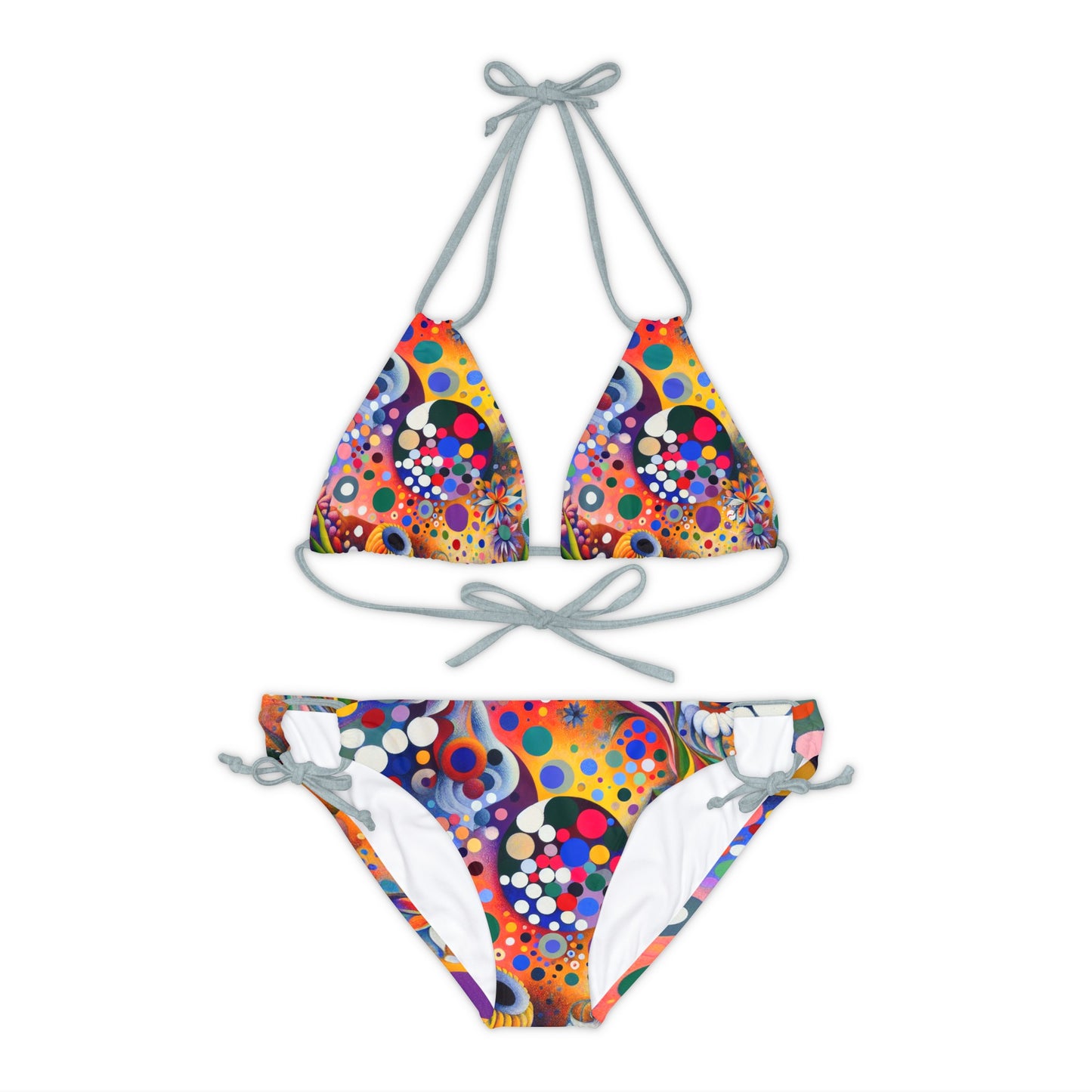 "Polka Petals in Yogic Surrealism: An Artistic Salute to Kusama and Kahlo" - Lace-up Bikini Set