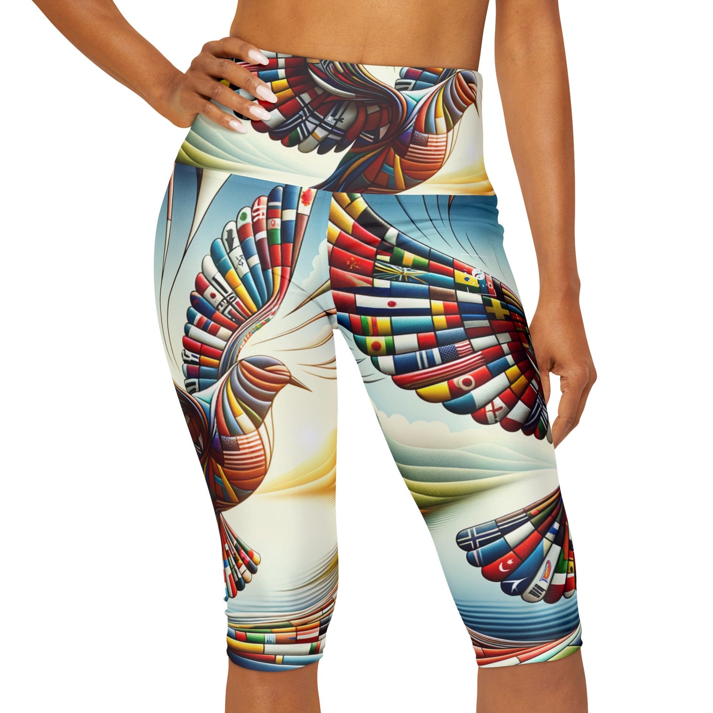 "Global Tapestry of Tranquility" - High Waisted Capri Leggings