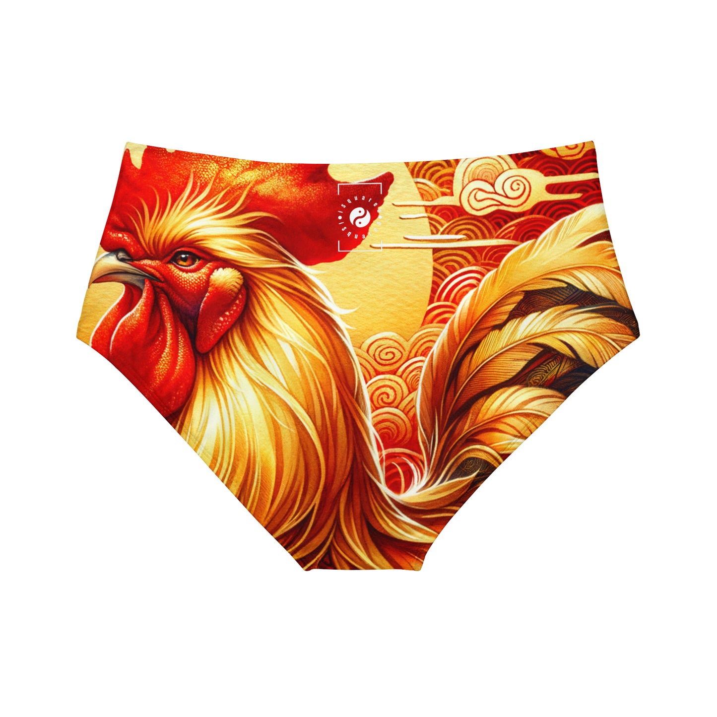 "Crimson Dawn: The Golden Rooster's Rebirth" - High Waisted Bikini Bottom