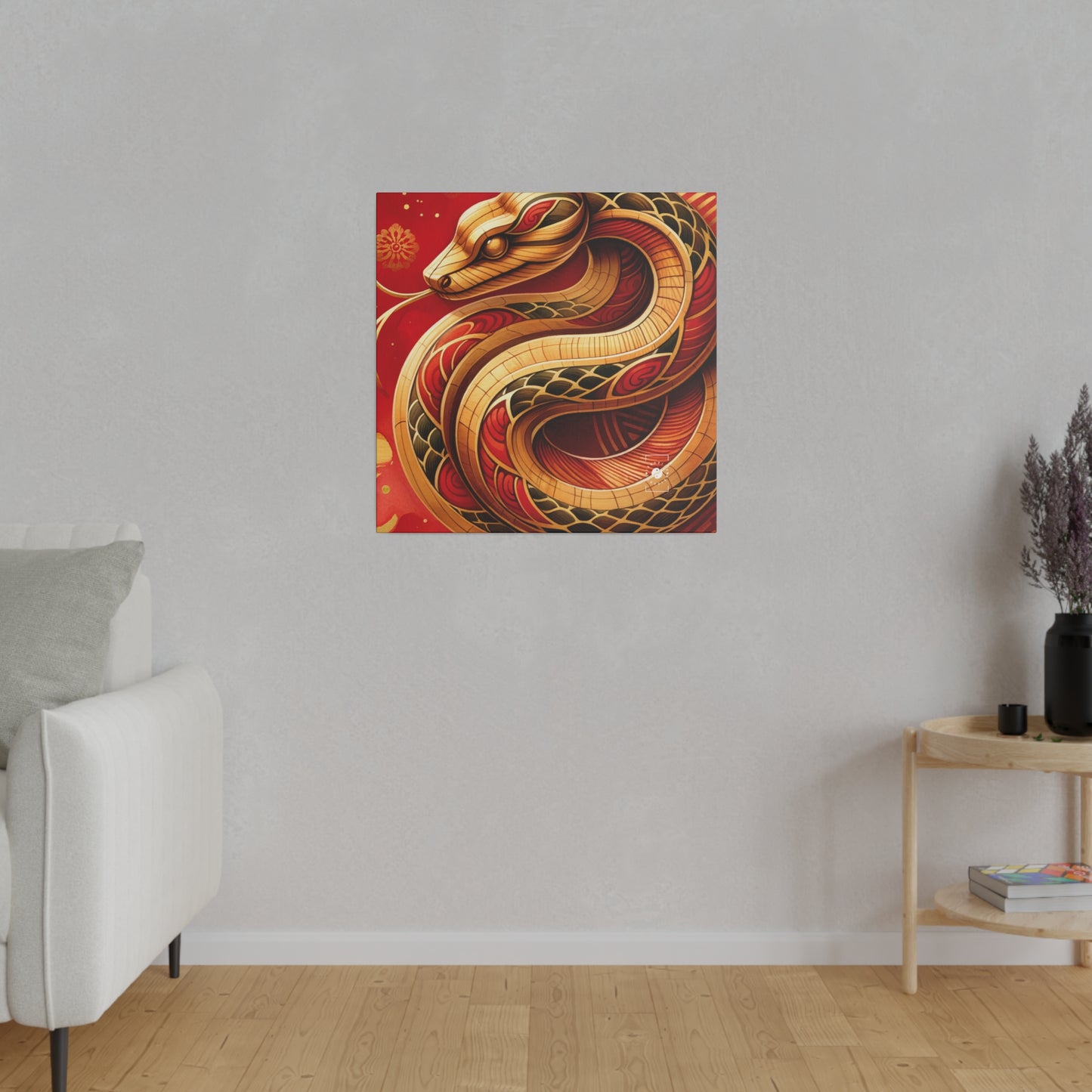 « Crimson Serenity : Le serpent d'or » – Impression sur toile