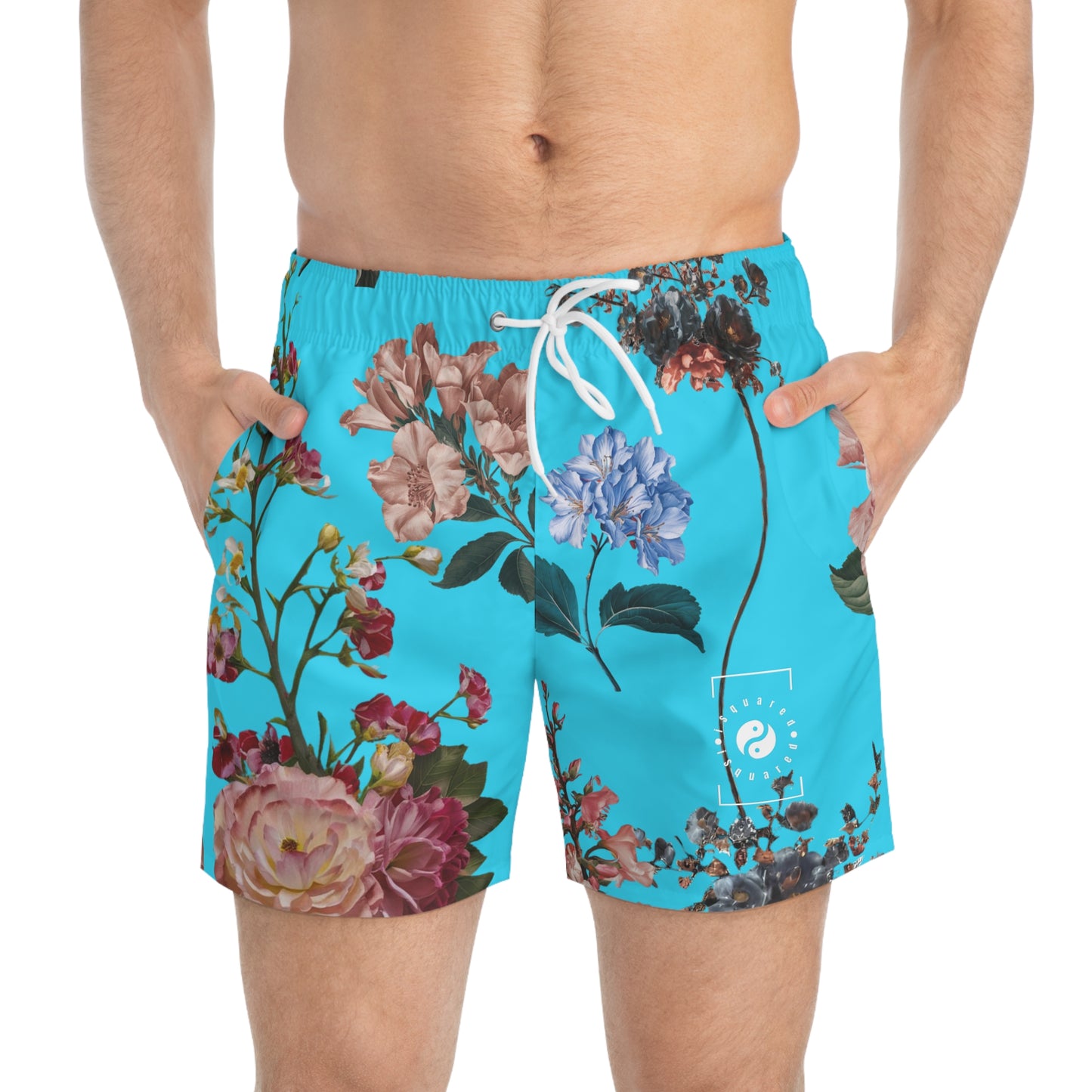 Botanicals on Azure - Swim Trunks for Men