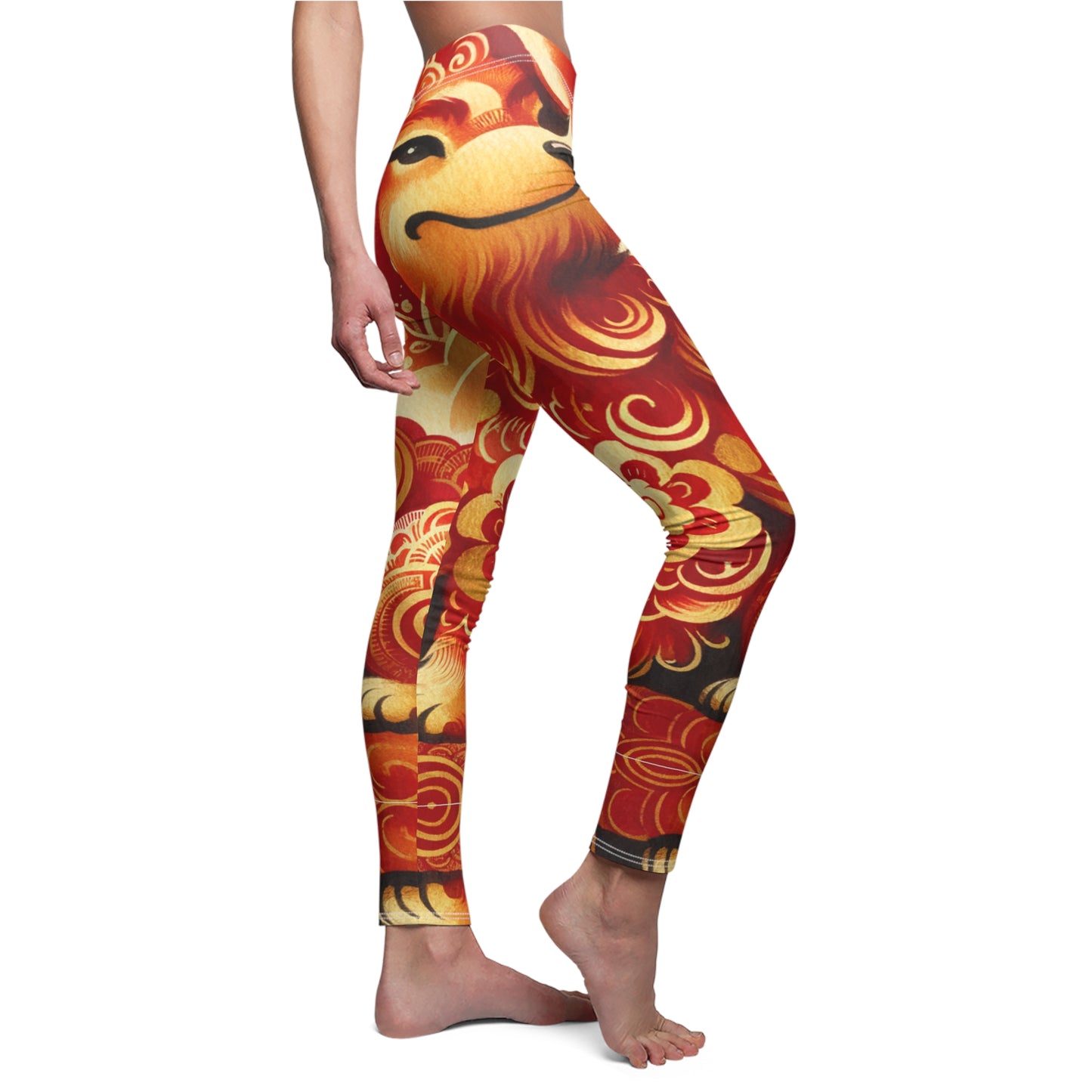 "Golden Canine Emissary on Crimson Tide: A Chinese New Year Odyssey" - Casual Leggings