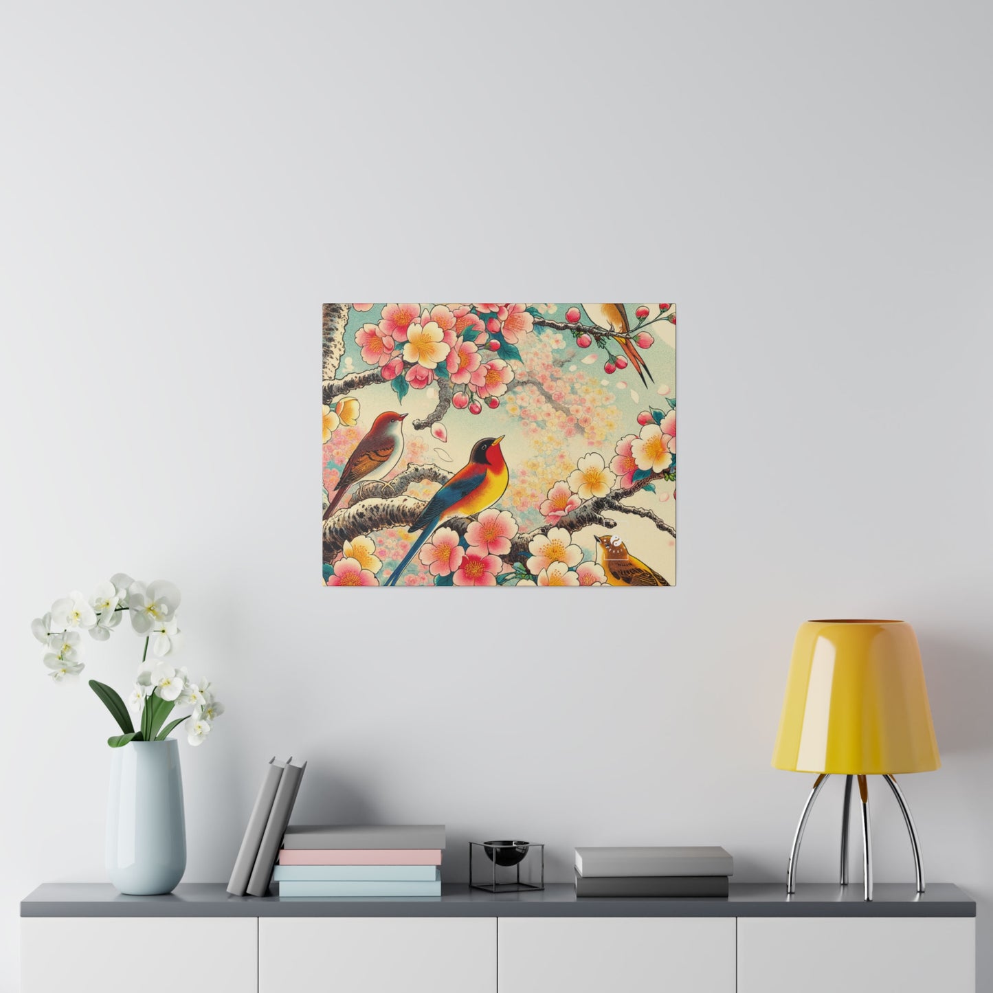 "Verdant Whispers: Sakura Chirping" - Art Print Canvas